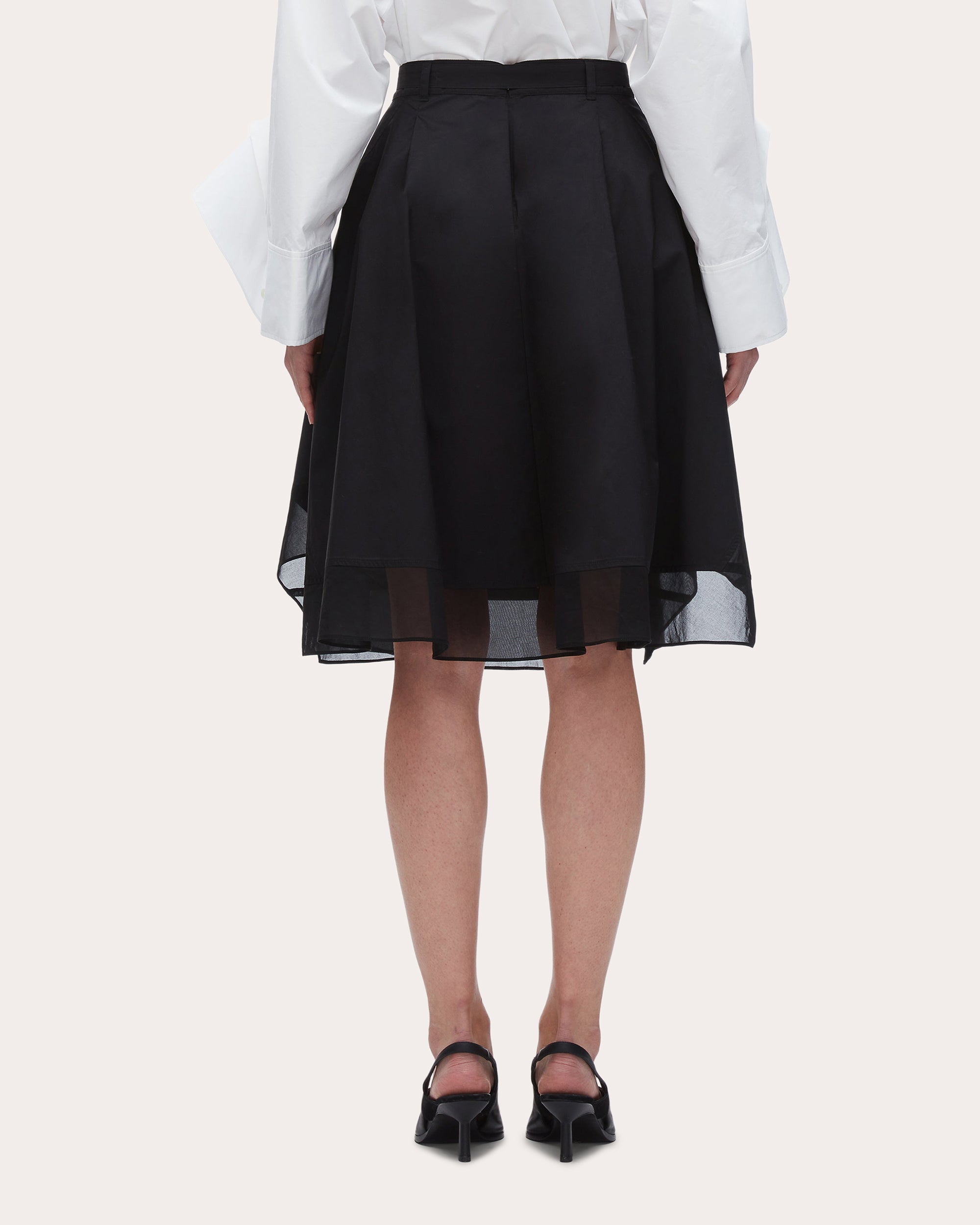 Belted Voile-Trimmed Poplin Skirt