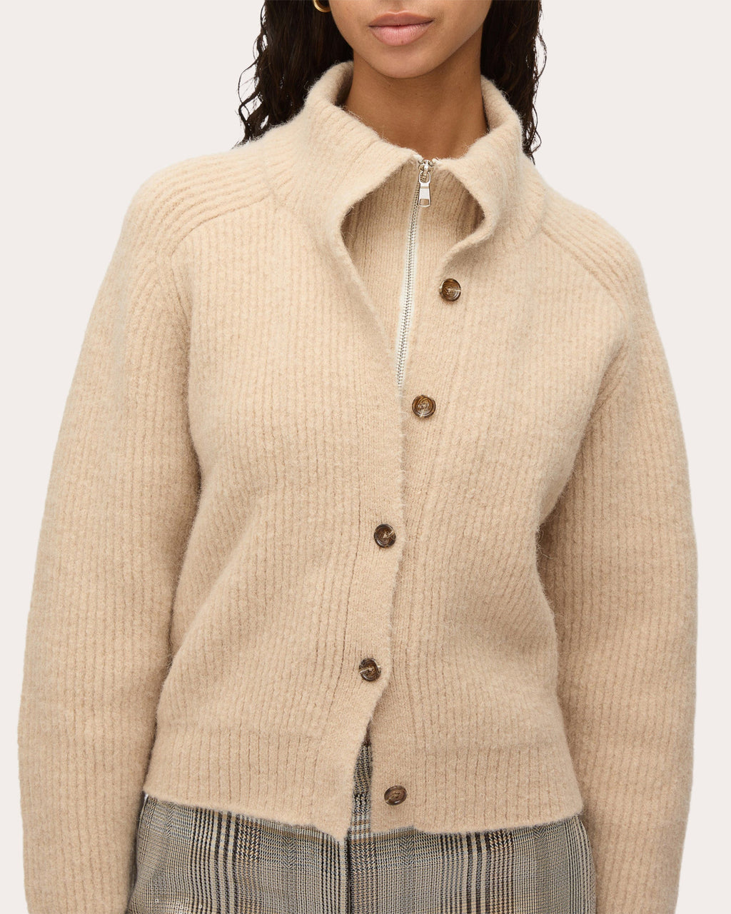 Trompe L'Oeil Ribbed Wool Knit Cardigan