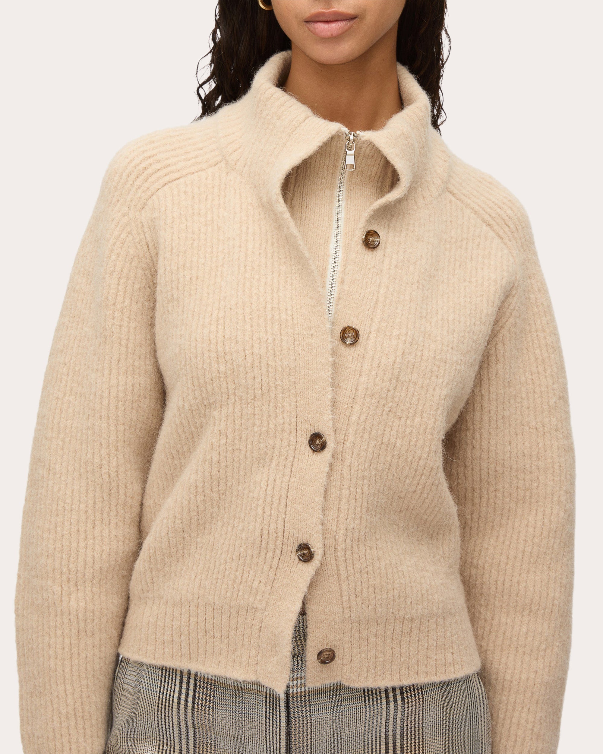 Trompe L'Oeil Ribbed Wool Knit Cardigan