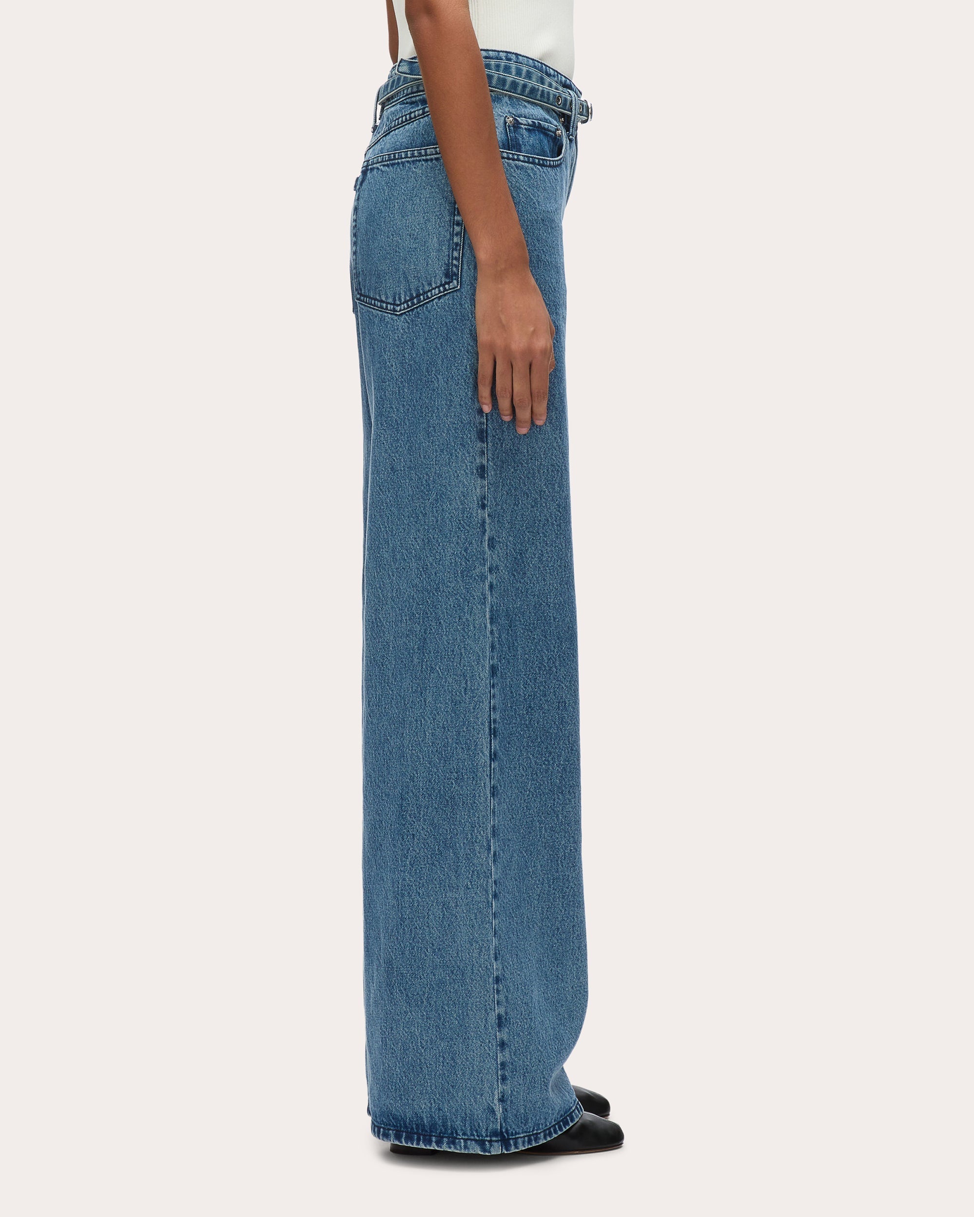 Belted Wide-Leg Denim Jeans