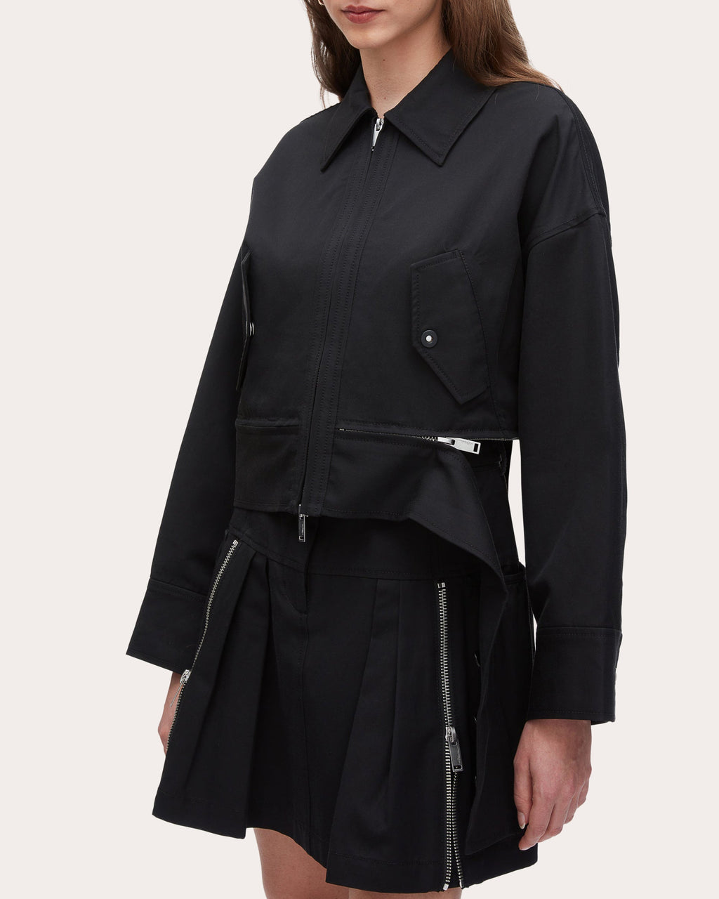 Cropped Convertible Cotton-Blend Twill Jacket