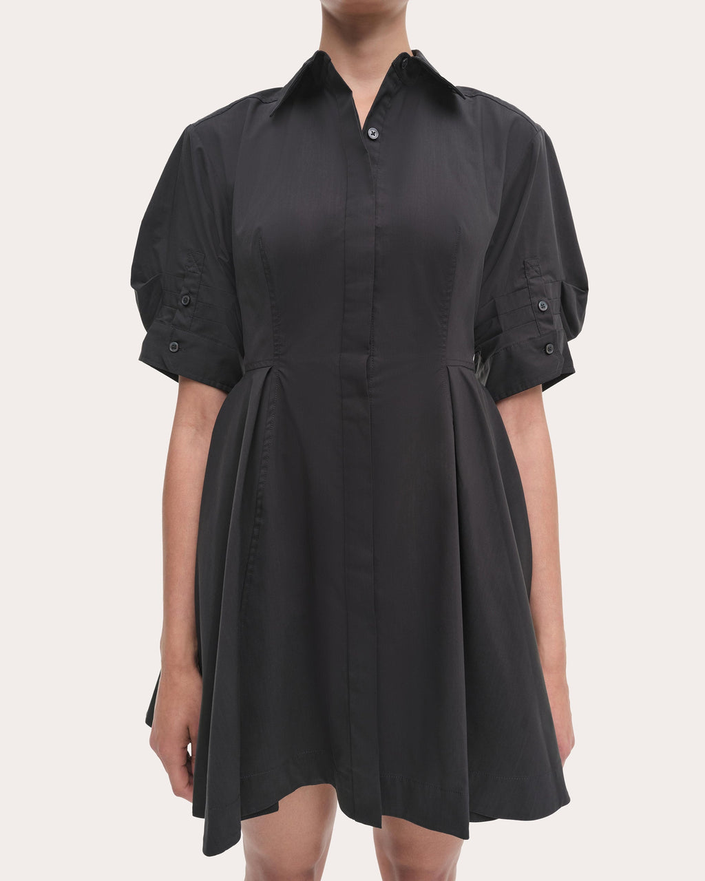 Jazzie Pleated Cotton Poplin Mini Shirt Dress