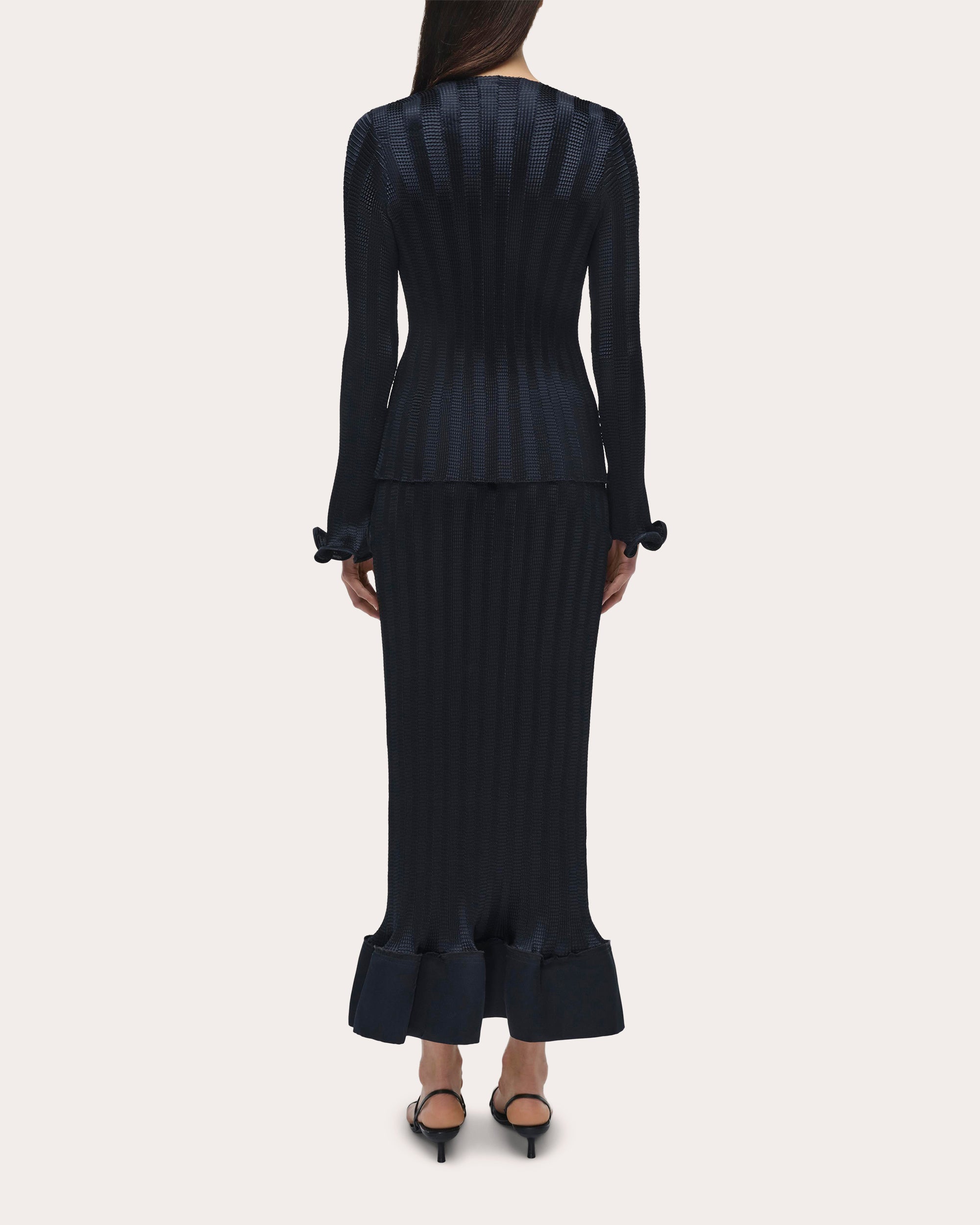 Hollis Textured Stripe Flared Midi Skirt
