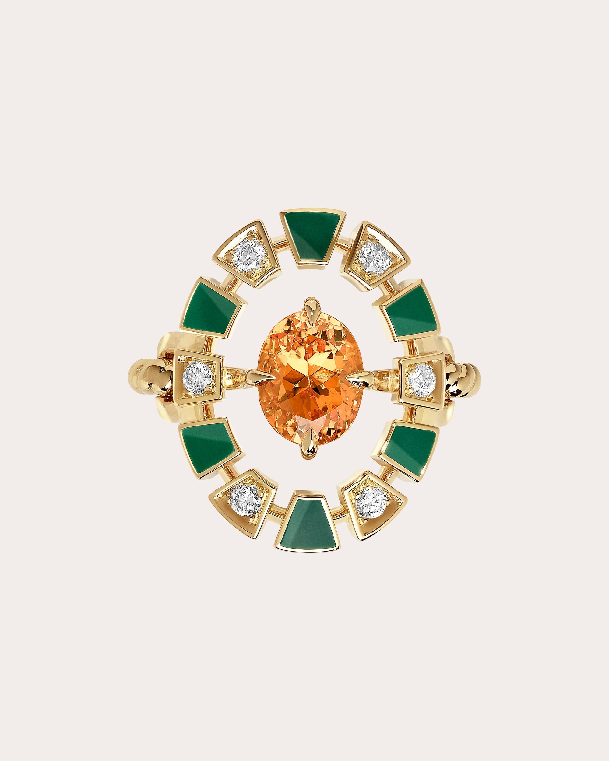 Frame 18K Gold Enamel Mandarin Garnet and Diamond Halo Ring