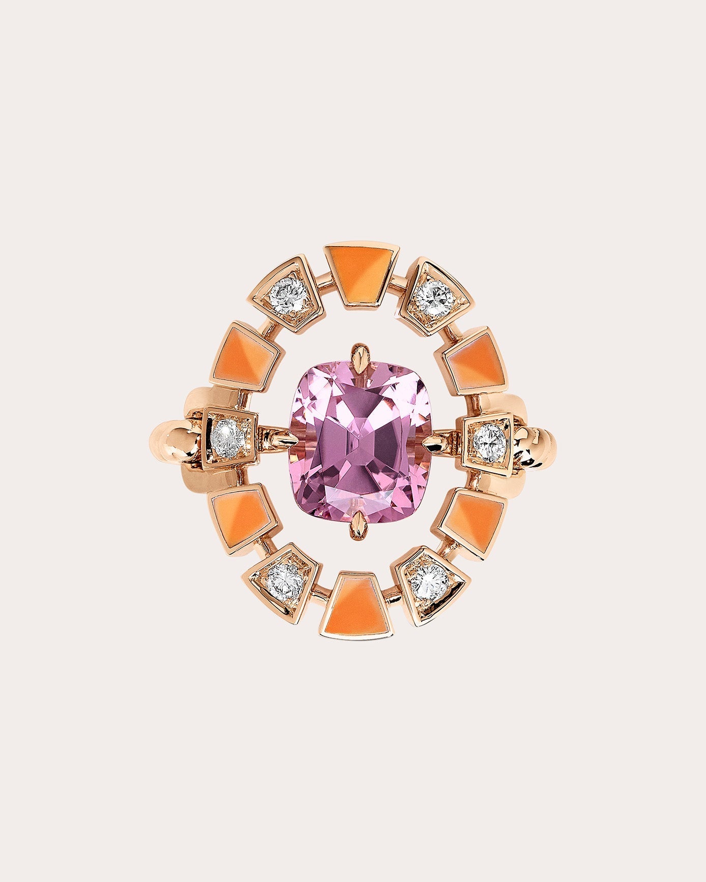 Frame 18K Gold Enamel Pink Tourmaline and Diamond Halo Ring