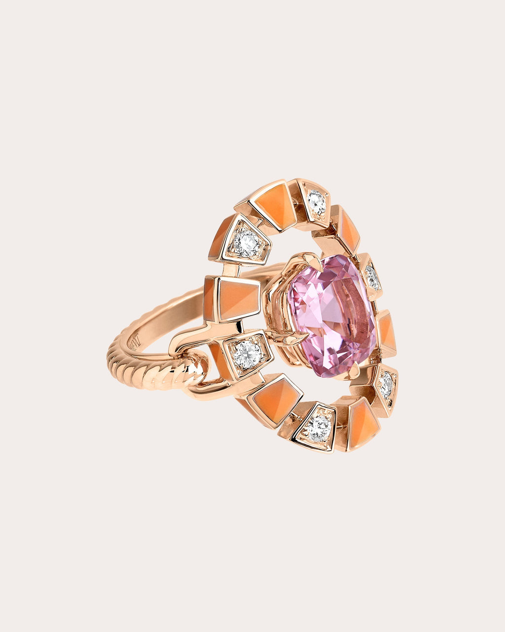 Frame 18K Gold Enamel Pink Tourmaline and Diamond Halo Ring