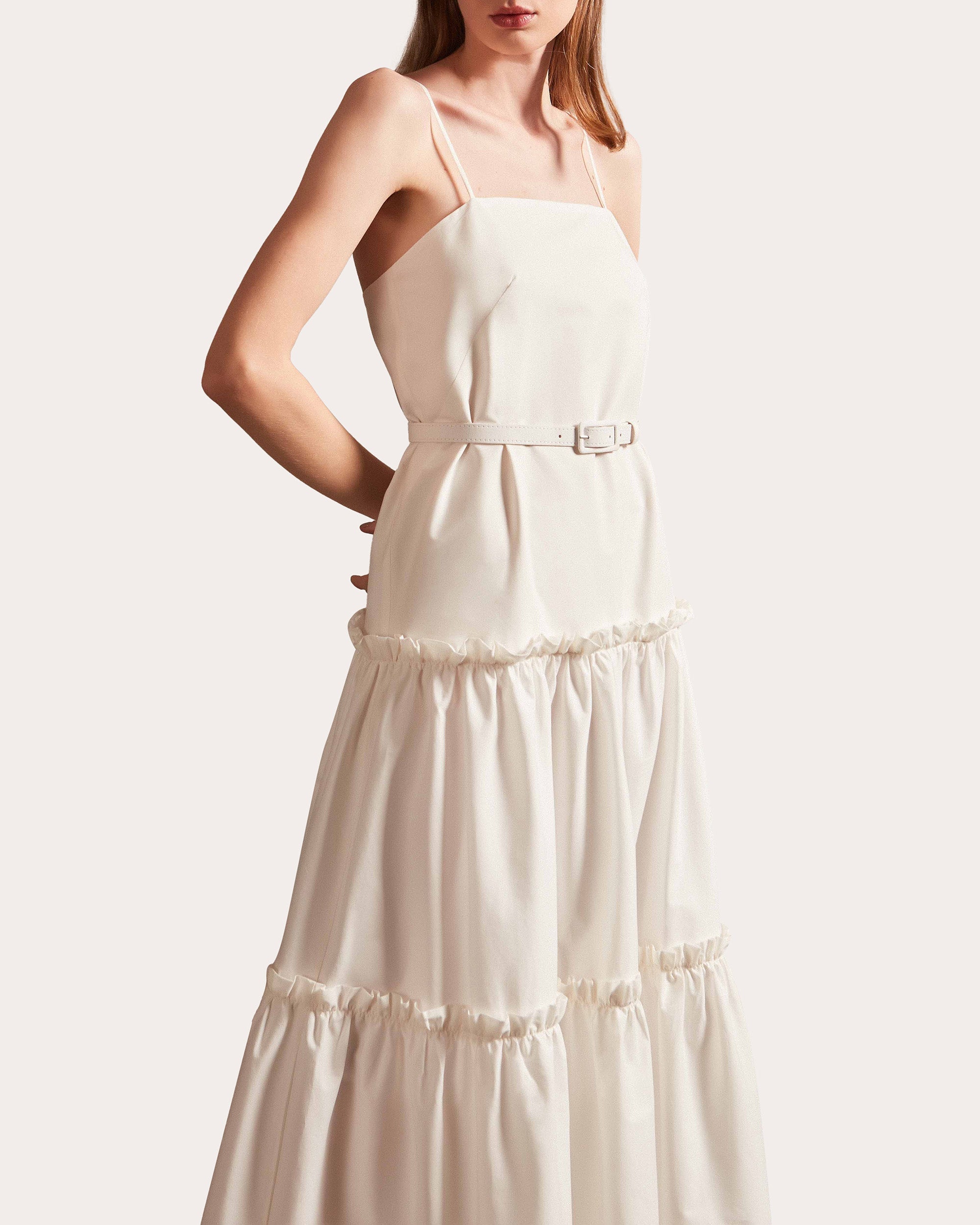 Belted Tiered Stretch-Cotton Maxi Dress