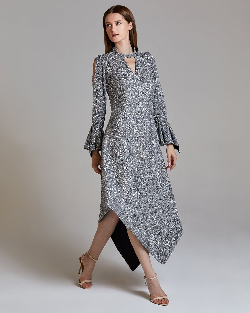 Whitney Sequined Asymmetric Silk Midi Dress