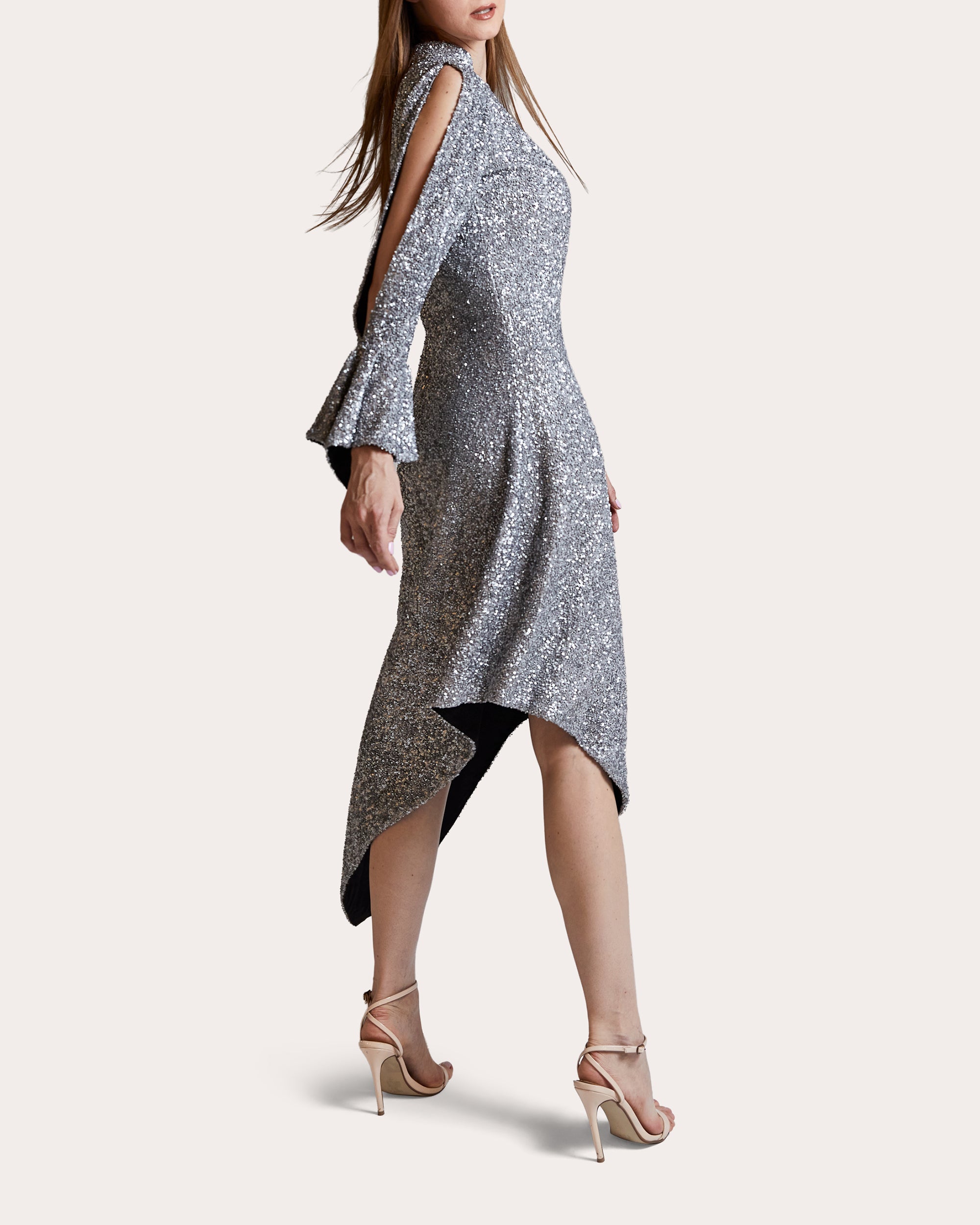 Whitney Sequined Asymmetric Silk Midi Dress