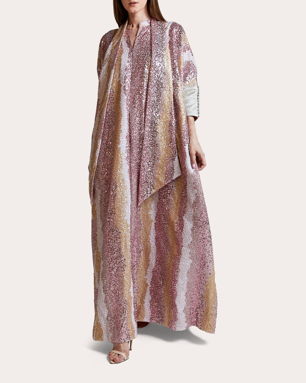 Desert Rose Draped Sequin-Embellished Gown