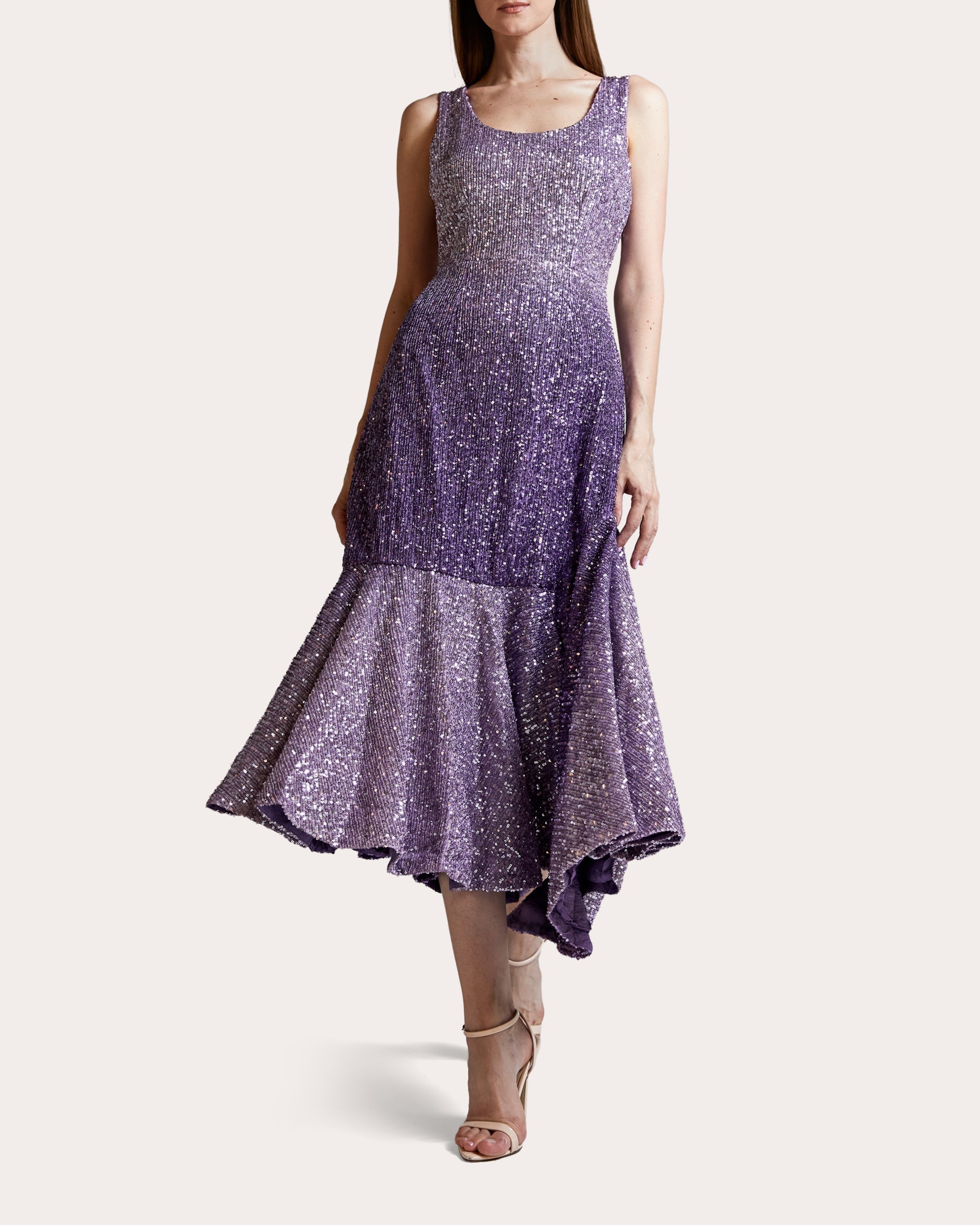 Amethyst Sequined Asymmetric Midi Dress