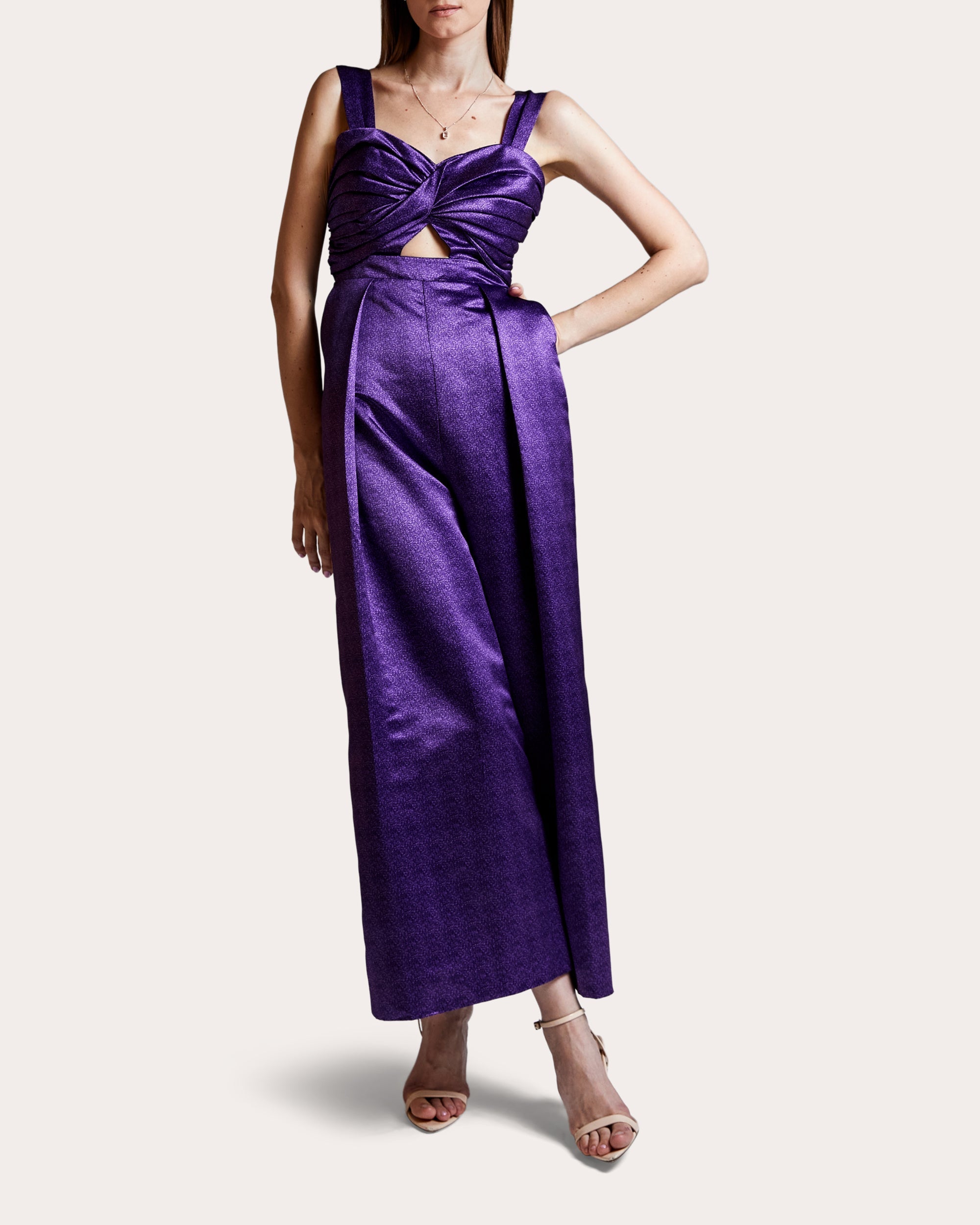 Purpsuit Draped Cutout Satin Jumpsuit