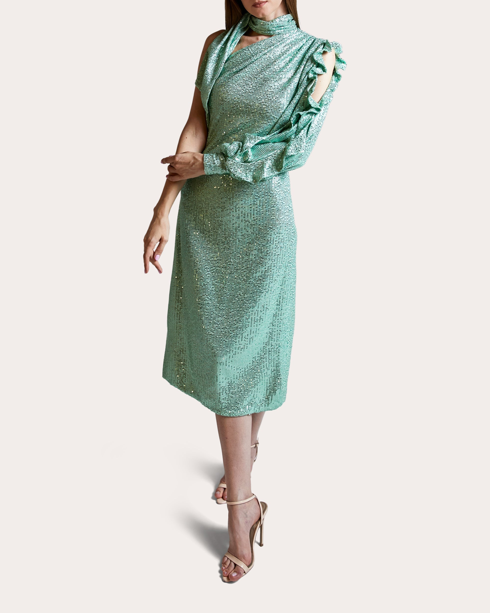 Moss Sequined Asymmetric Midi Dress