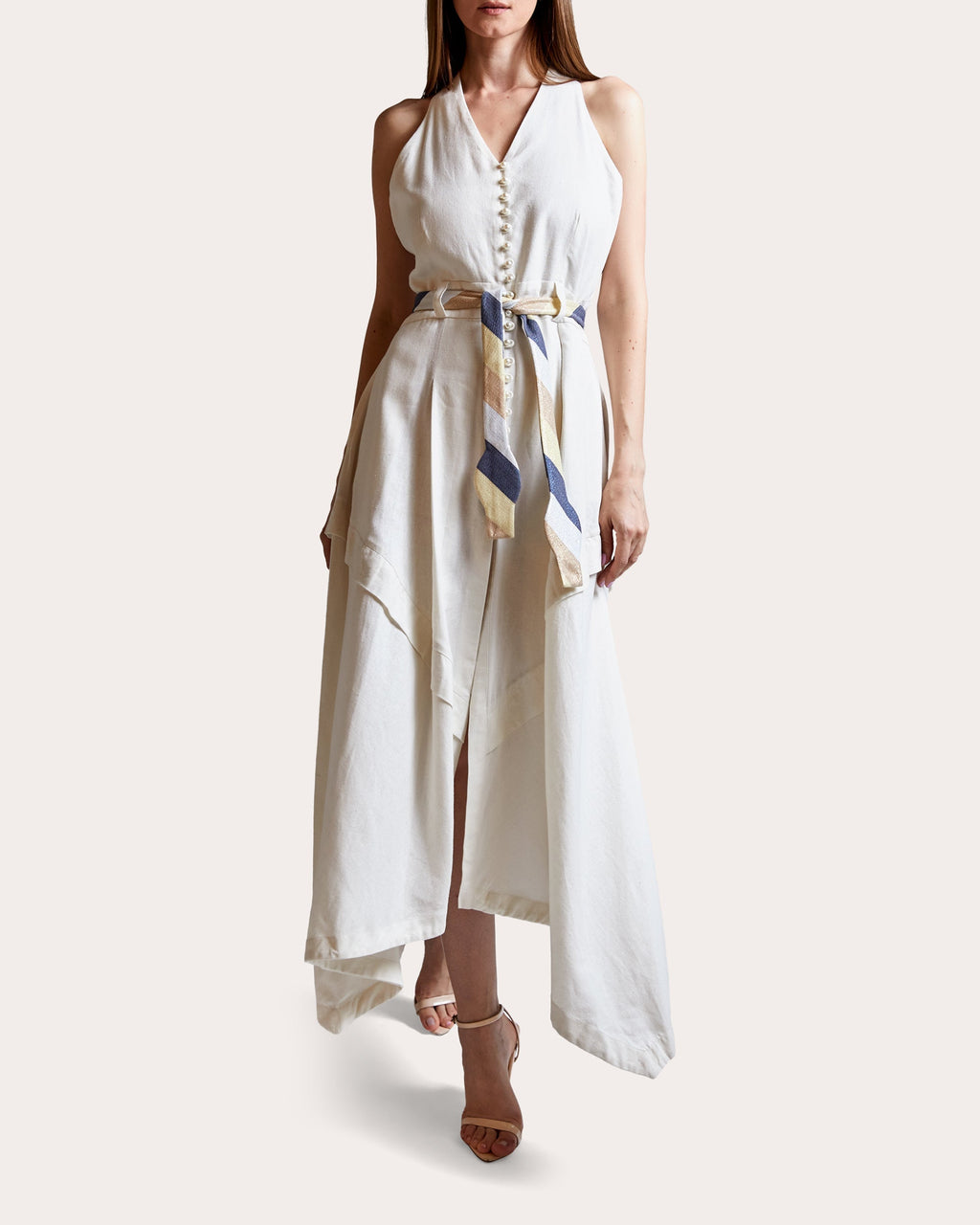 Riviera Belted Asymmetric Linen Midi Dress