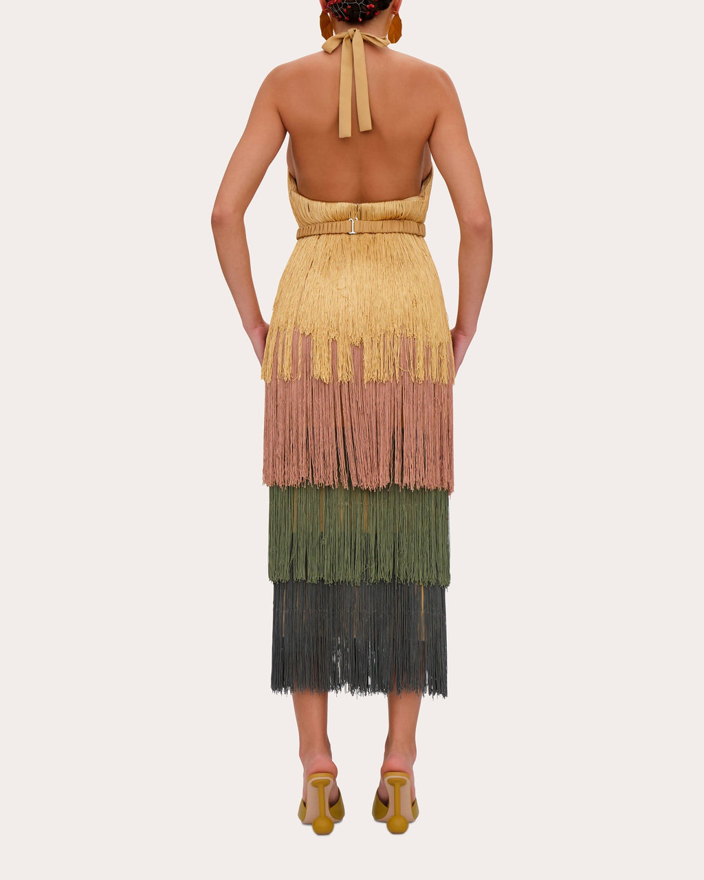 Neme Tiered Fringed Halterneck Midi Dress