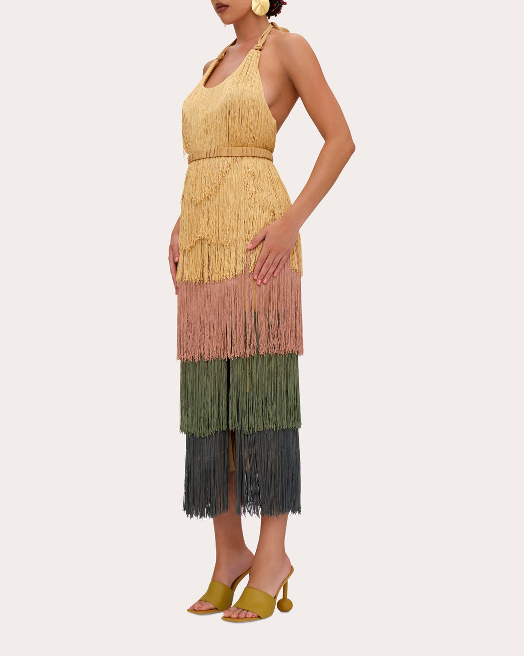 Neme Tiered Fringed Halterneck Midi Dress