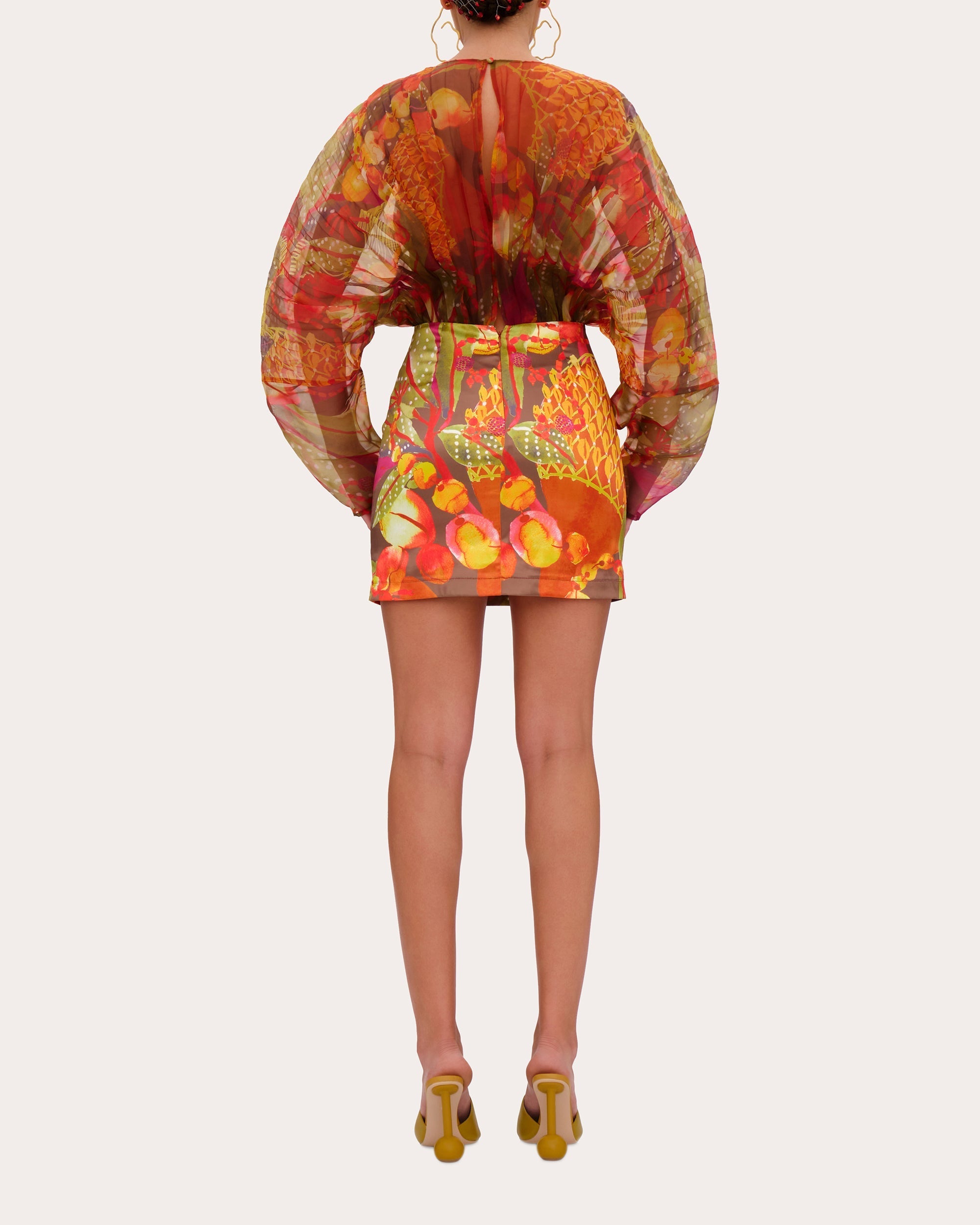 Odi Printed Organza and Satin Mini Dress