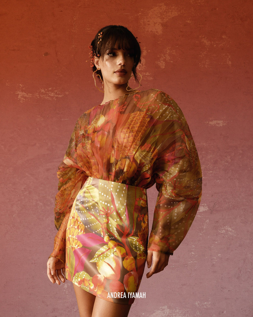 Odi Printed Organza and Satin Mini Dress
