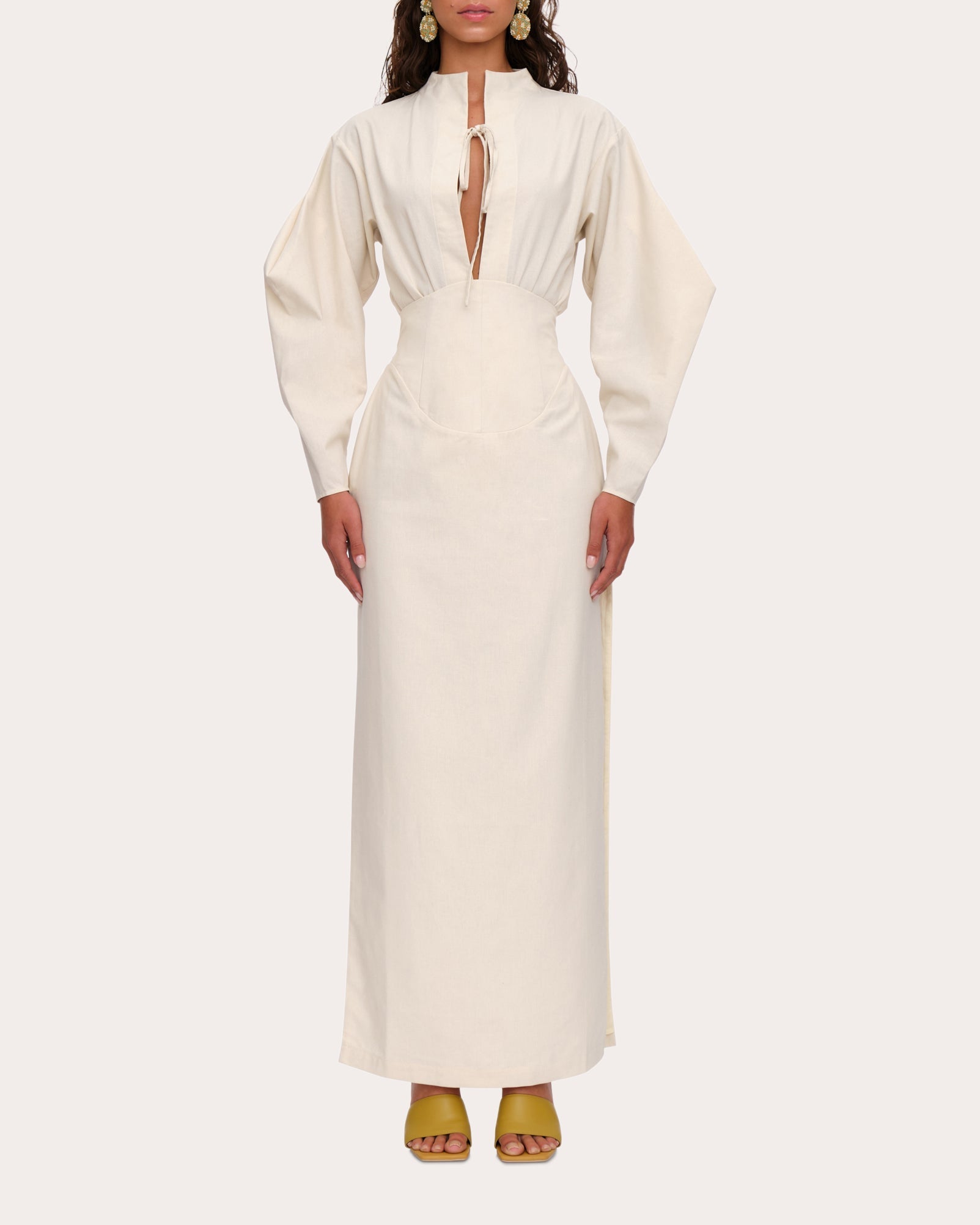 Lino Corset-Detail Linen-Blend Maxi Skirt