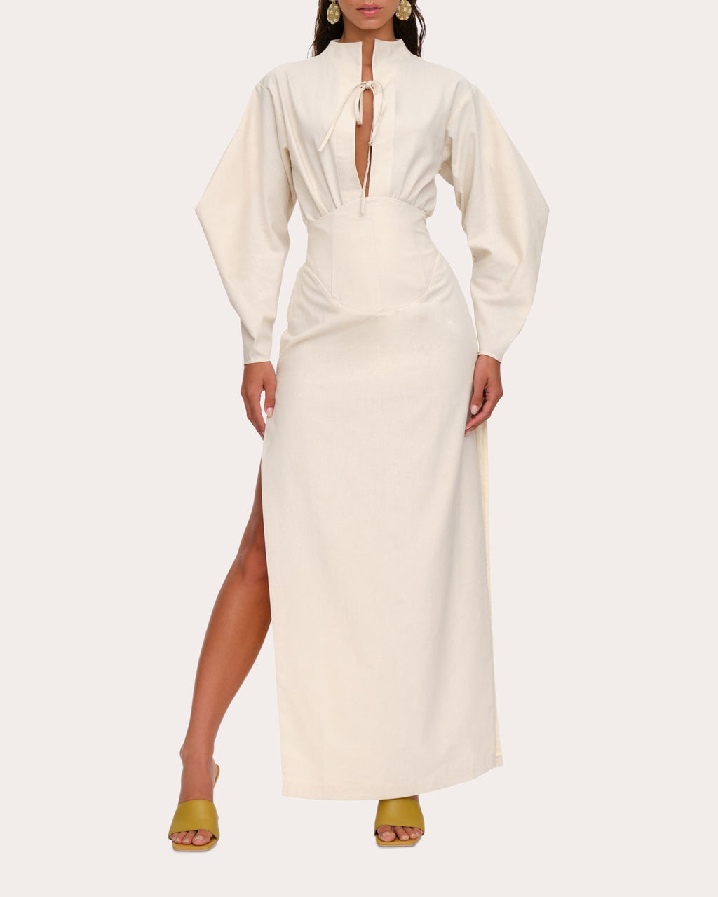 Lino Corset-Detail Linen-Blend Maxi Skirt