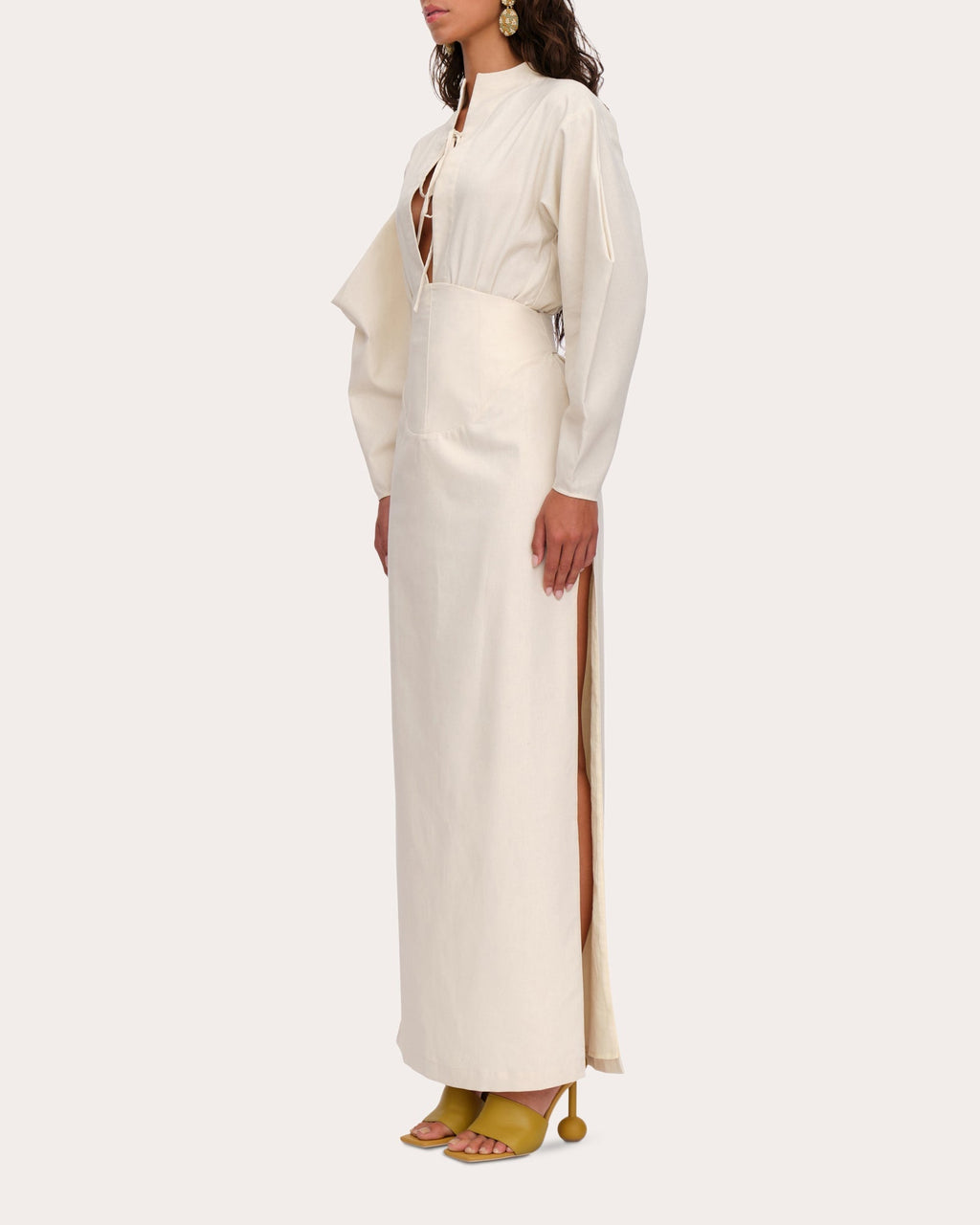 Lino Corset-Detail Linen-Blend Maxi Skirt