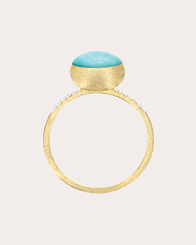 Small Boules 18K Gold Amazonite Rock Crystal and Diamond Ring