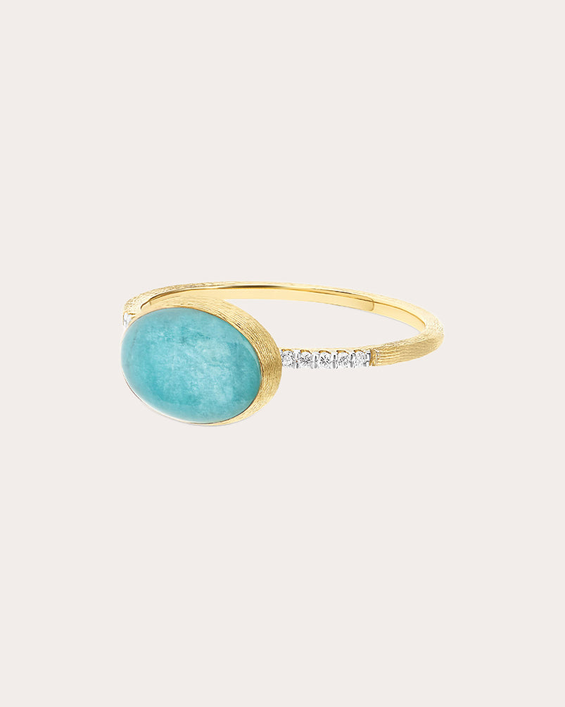 Small Boules 18K Gold Amazonite Rock Crystal and Diamond Ring