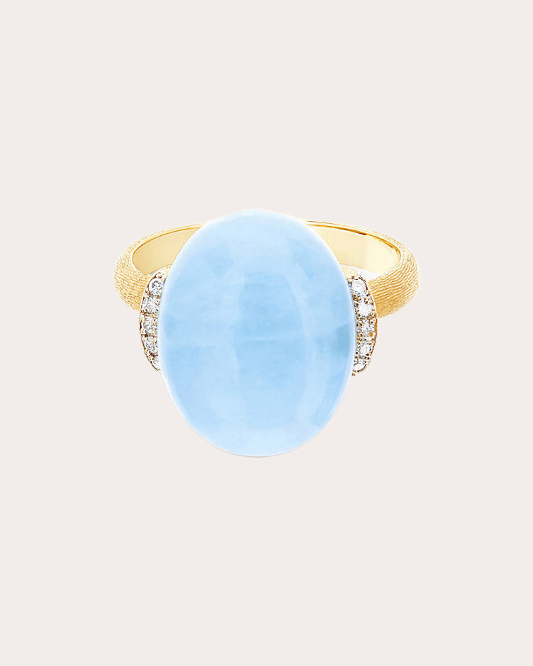 Large Azure 18K Gold Aquamarine and Diamond Ring