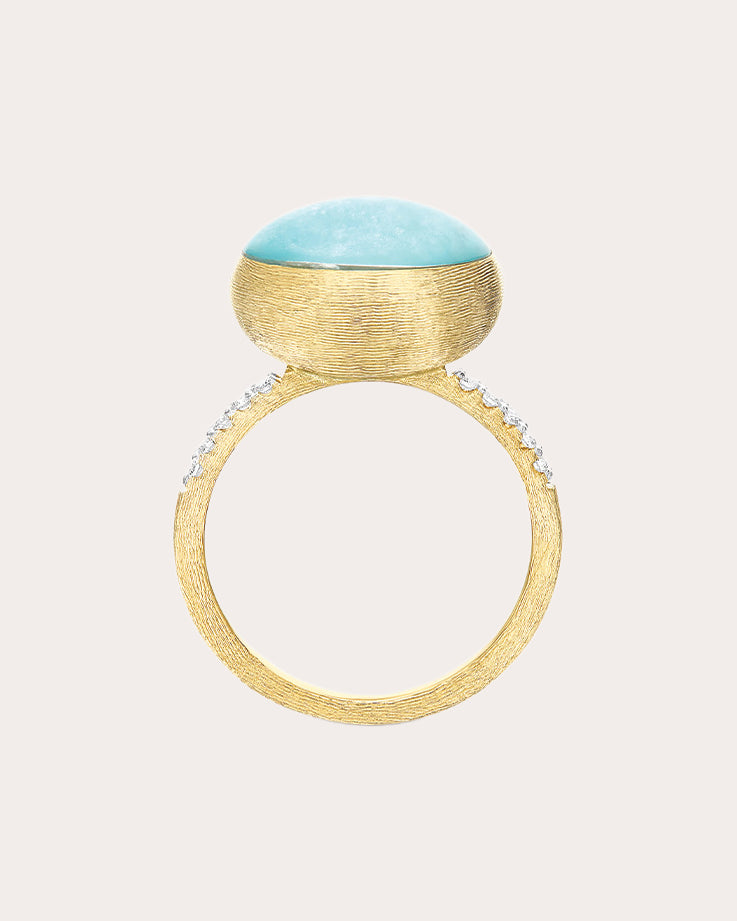 Medium Boules 18K Gold Amazonite Rock Crystal and Diamond Ring
