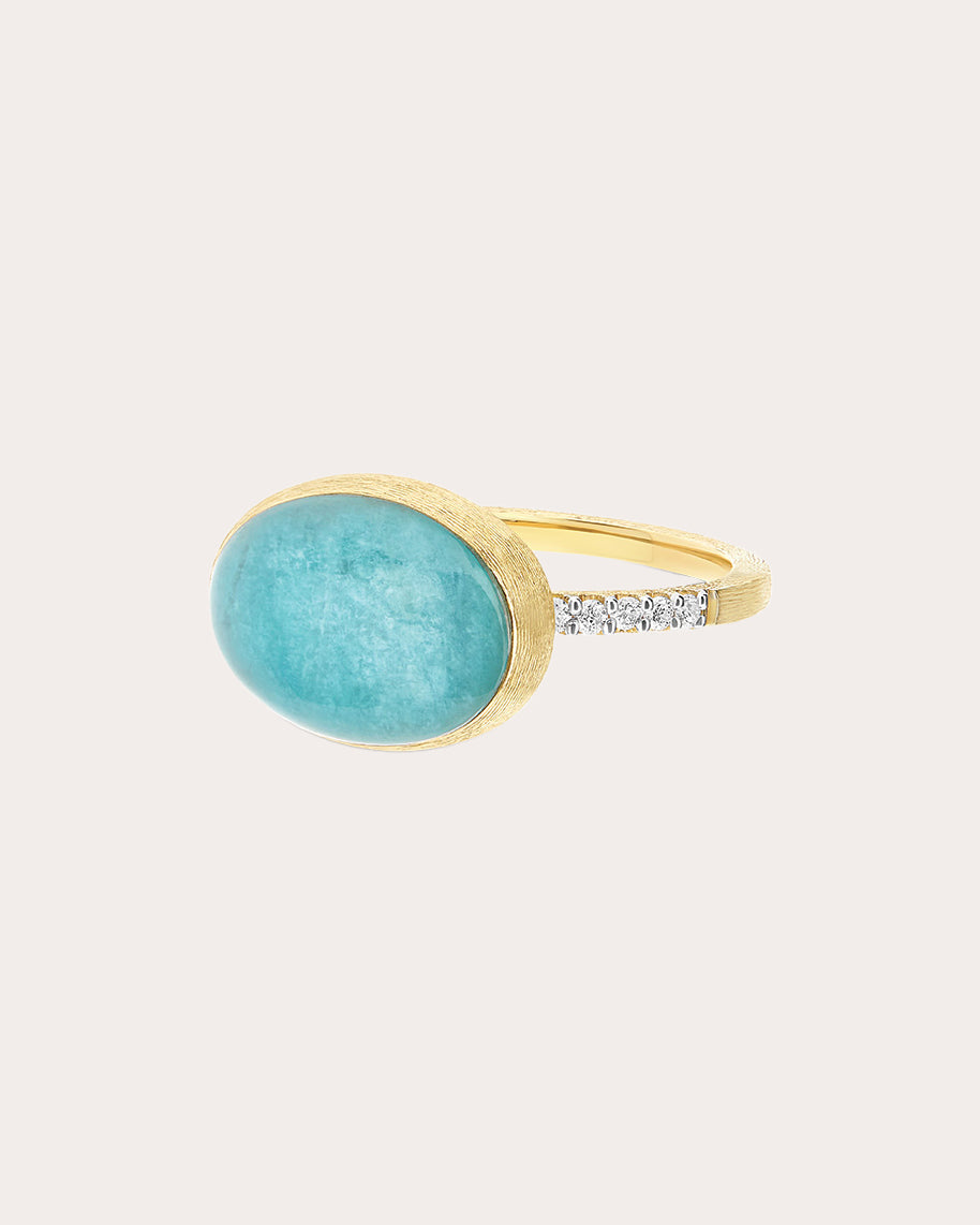 Medium Boules 18K Gold Amazonite Rock Crystal and Diamond Ring