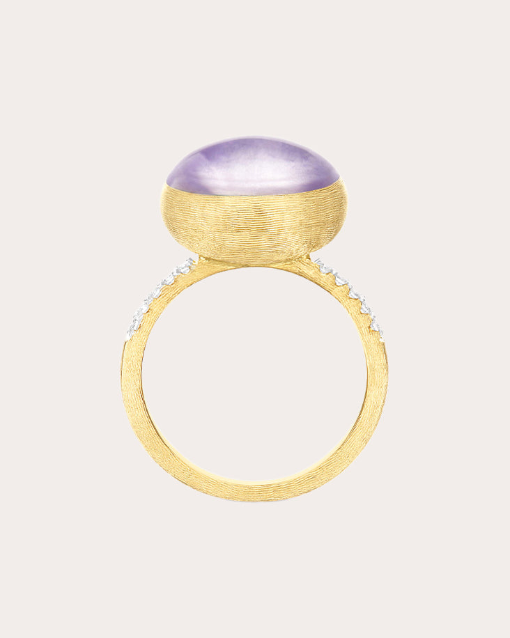 Medium Violetta 18K Gold Lepidolite Mother of Pearl and Diamond Ring