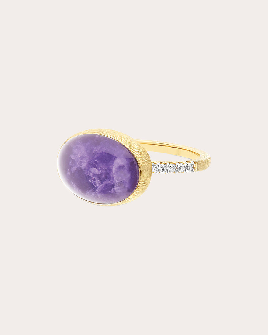 Medium Violetta 18K Gold Lepidolite Mother of Pearl and Diamond Ring
