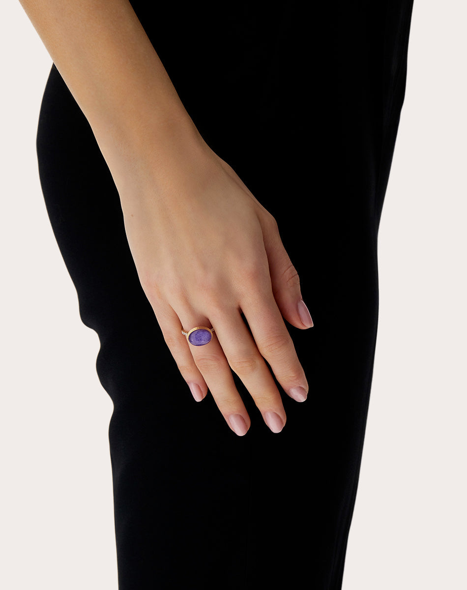Medium Violetta 18K Gold Lepidolite Mother of Pearl and Diamond Ring