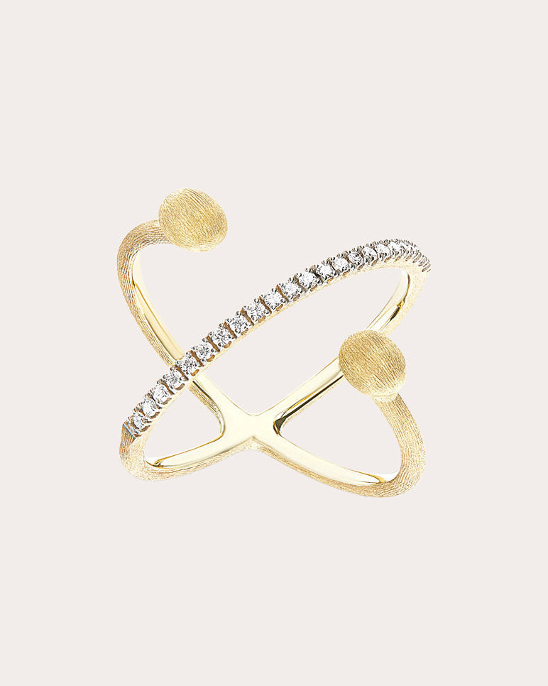 Elite Criss Cross 18K Gold Diamond Ring