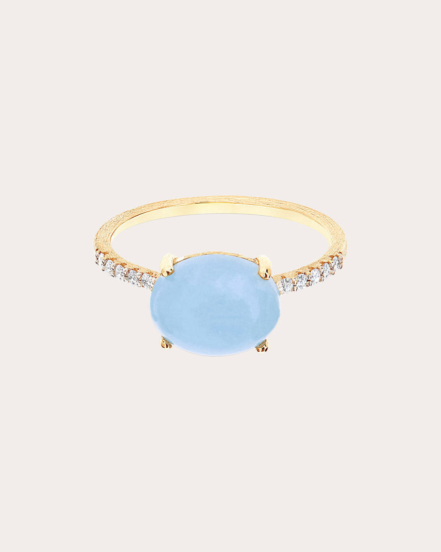 Azure 18K Gold Aquamarine and Diamond Stackable Ring