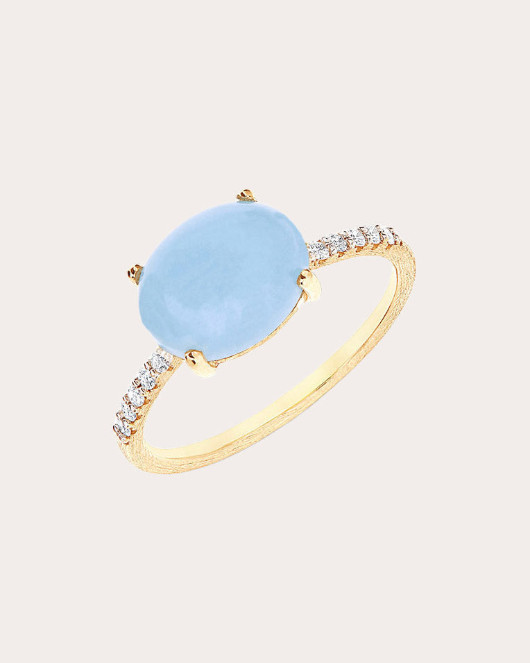 Azure 18K Gold Aquamarine and Diamond Stackable Ring