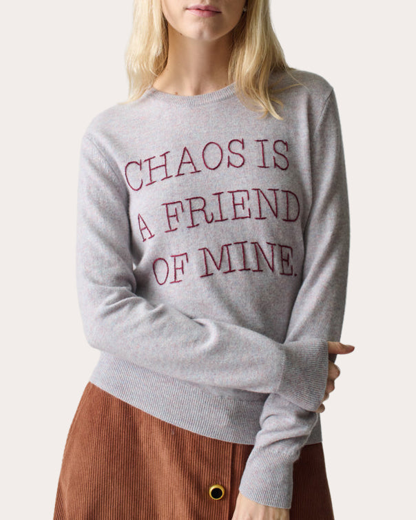 "Chaos Is A Friend Of Mine" Embroidered Cashmere Sweater