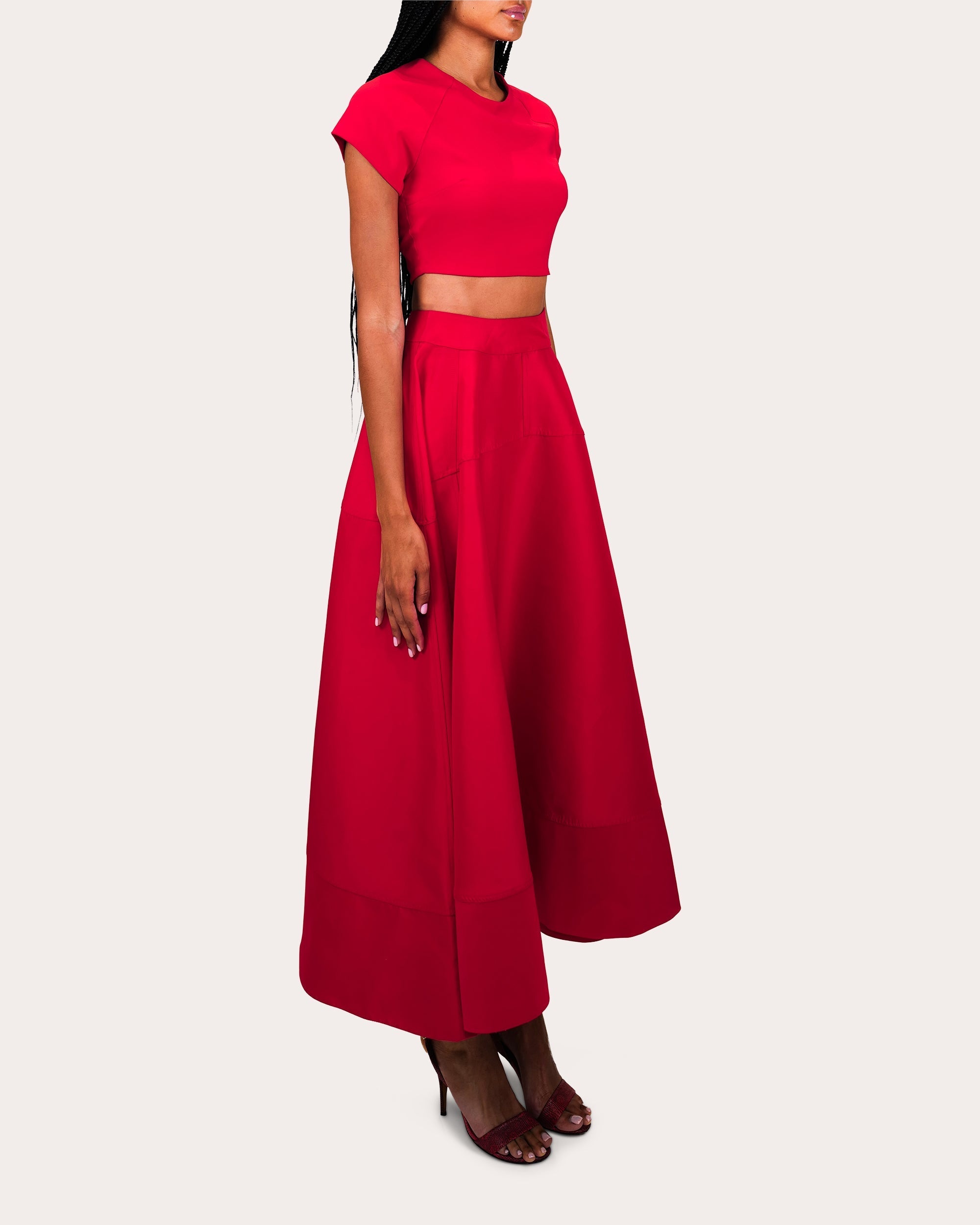 Avani Paneled Satin Midi Skirt