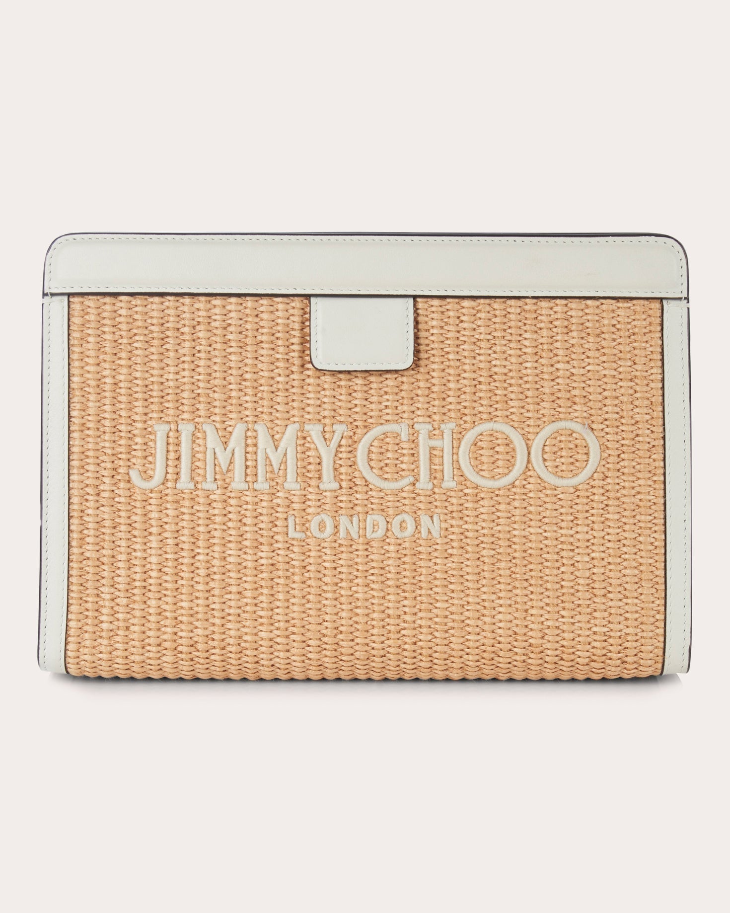 Avenue London Embroidered Leather-Trimmed Raffia Pouch