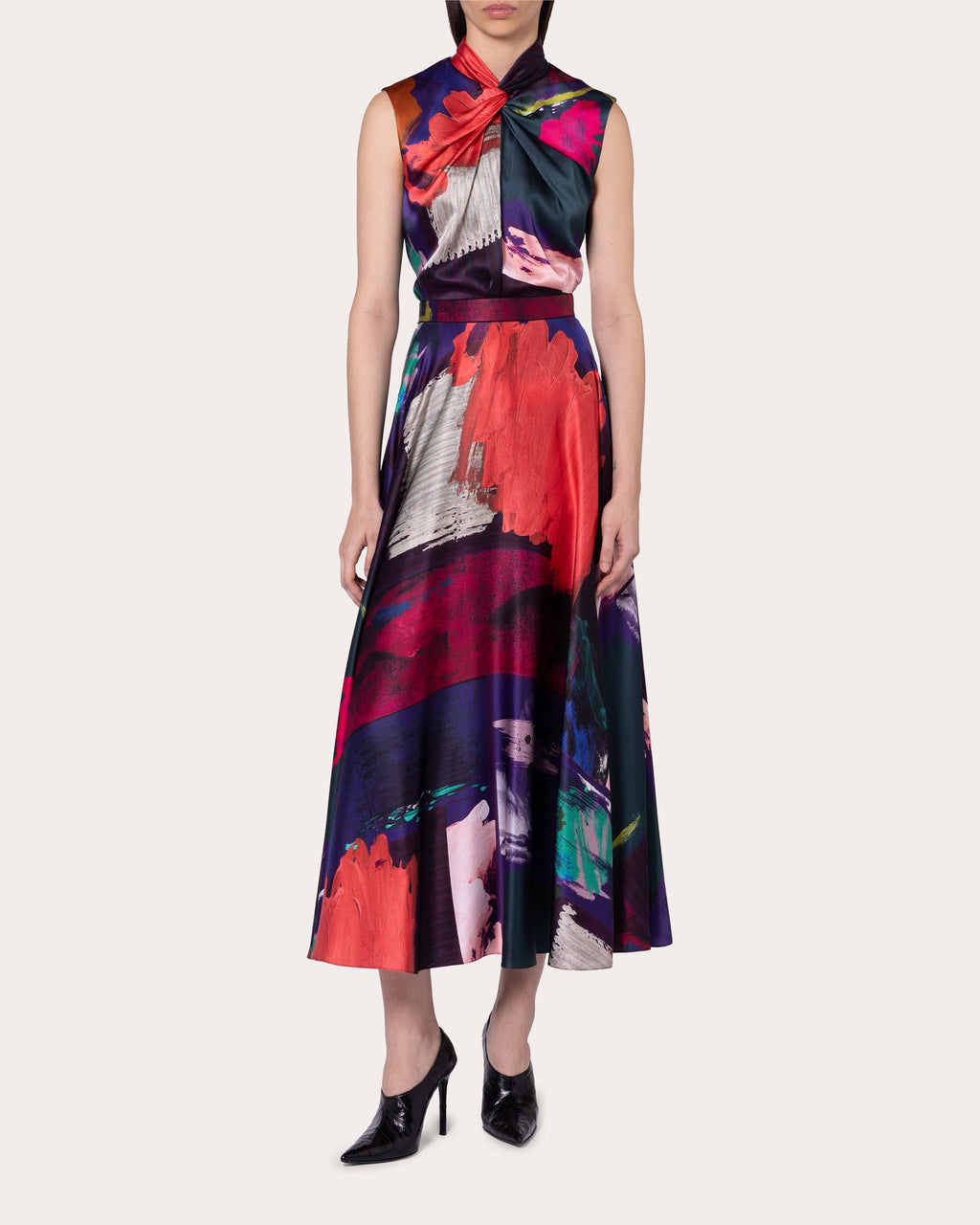 Ameera Printed Silk Satin Midi Skirt
