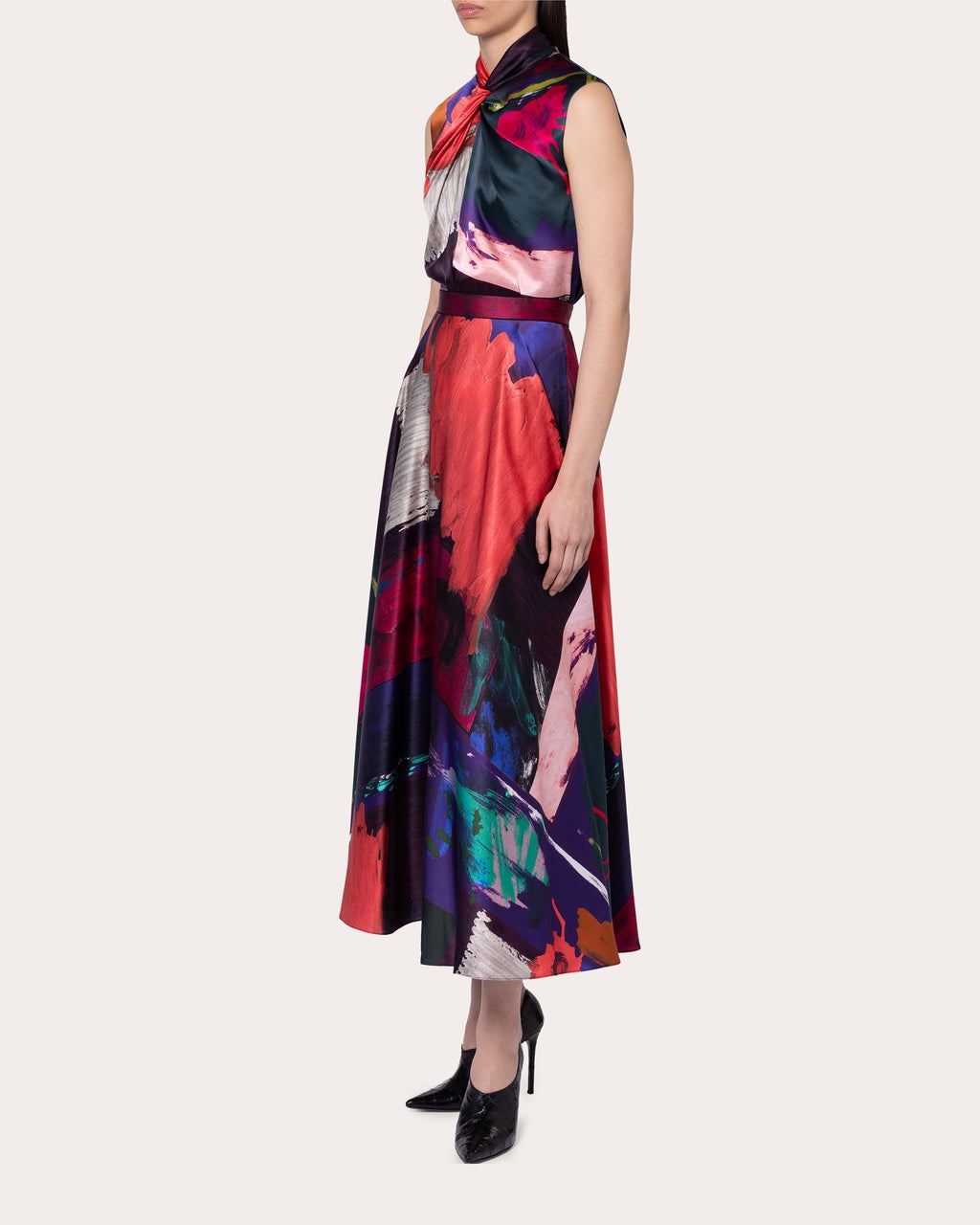 Ameera Printed Silk Satin Midi Skirt