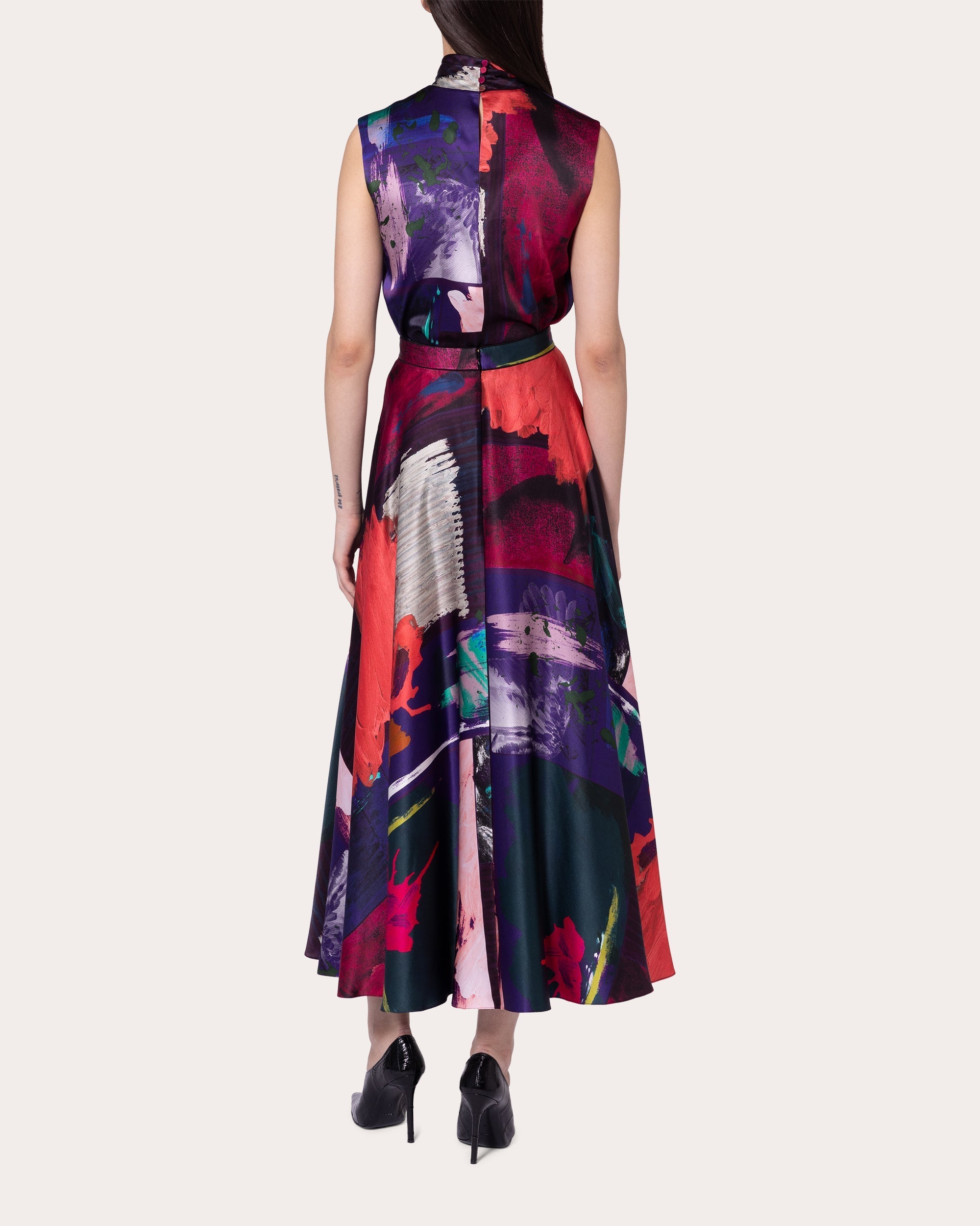 Ameera Printed Silk Satin Midi Skirt