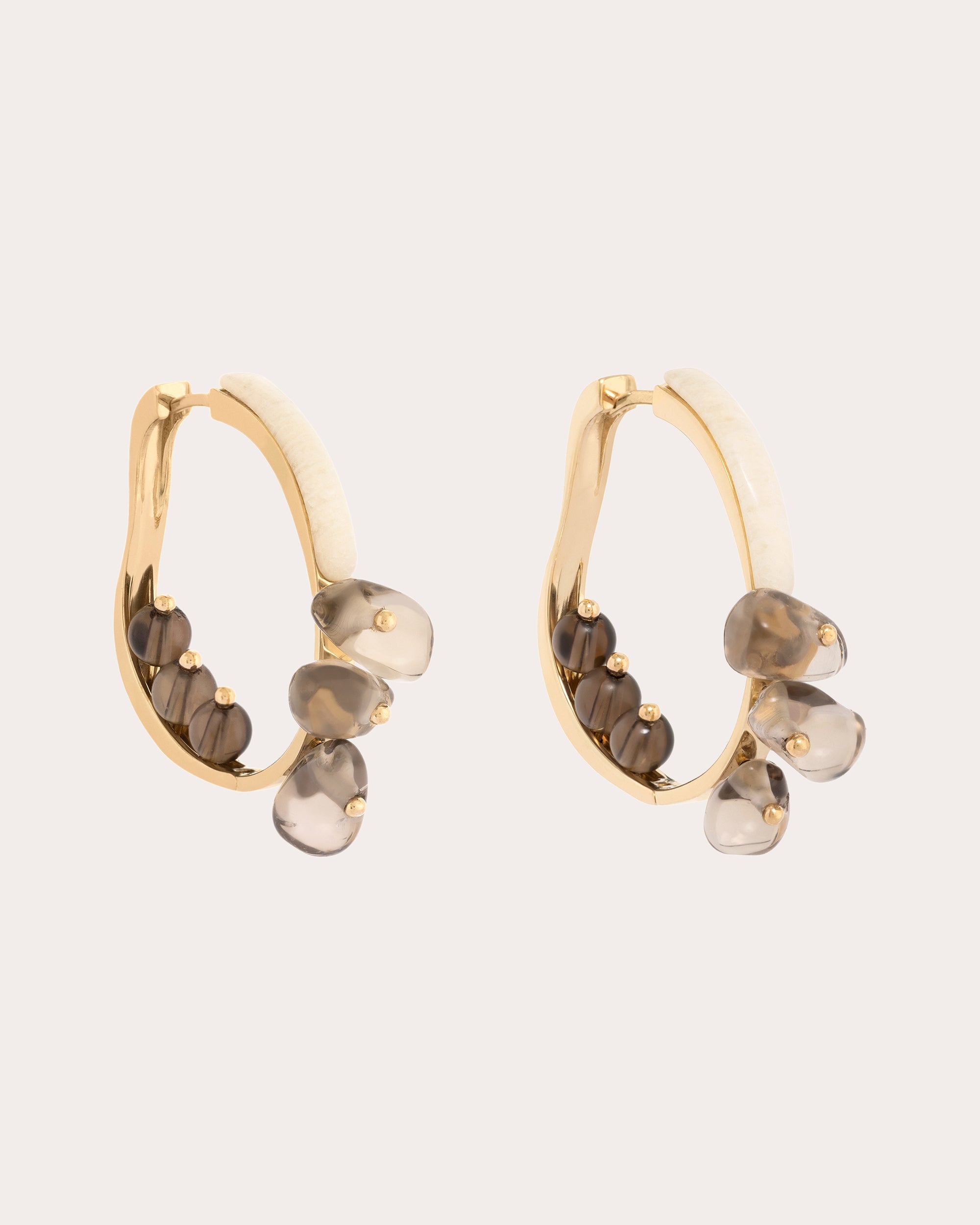 Woohoo 18K Gold Smokey Quartz Hoop Earrings