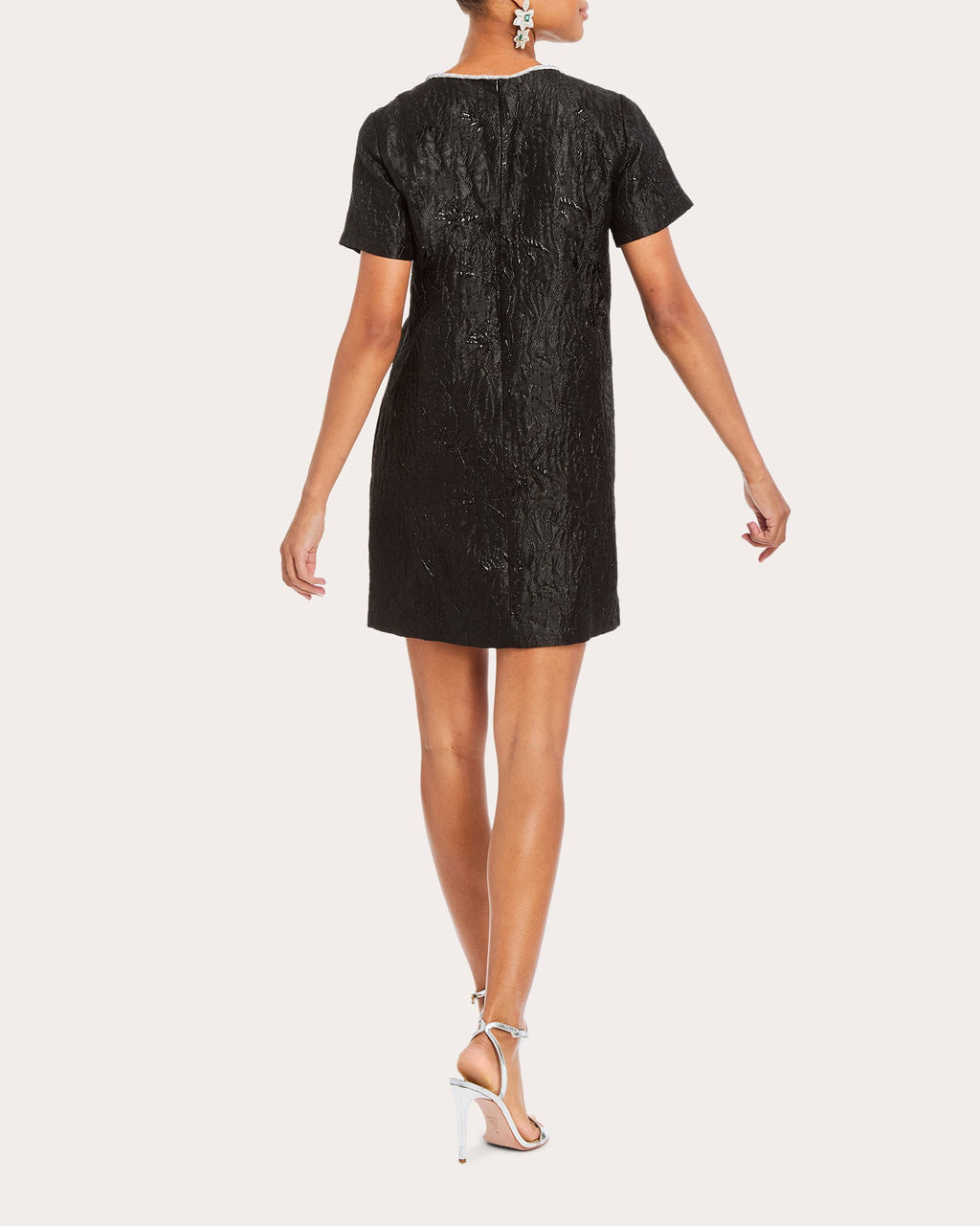 Ainslee Rhinestone Bow Metallic Jacquard Mini Dress
