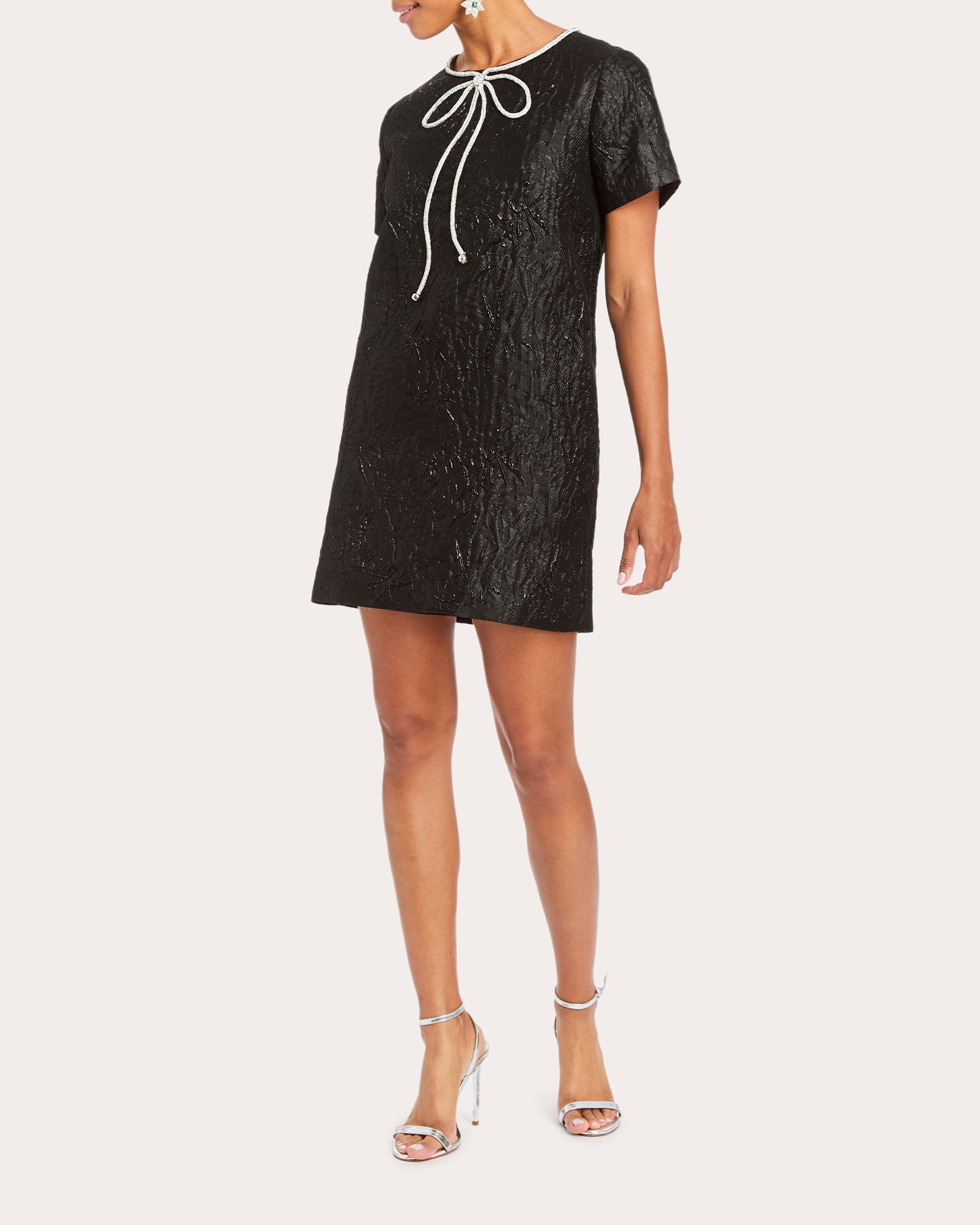Ainslee Rhinestone Bow Metallic Jacquard Mini Dress