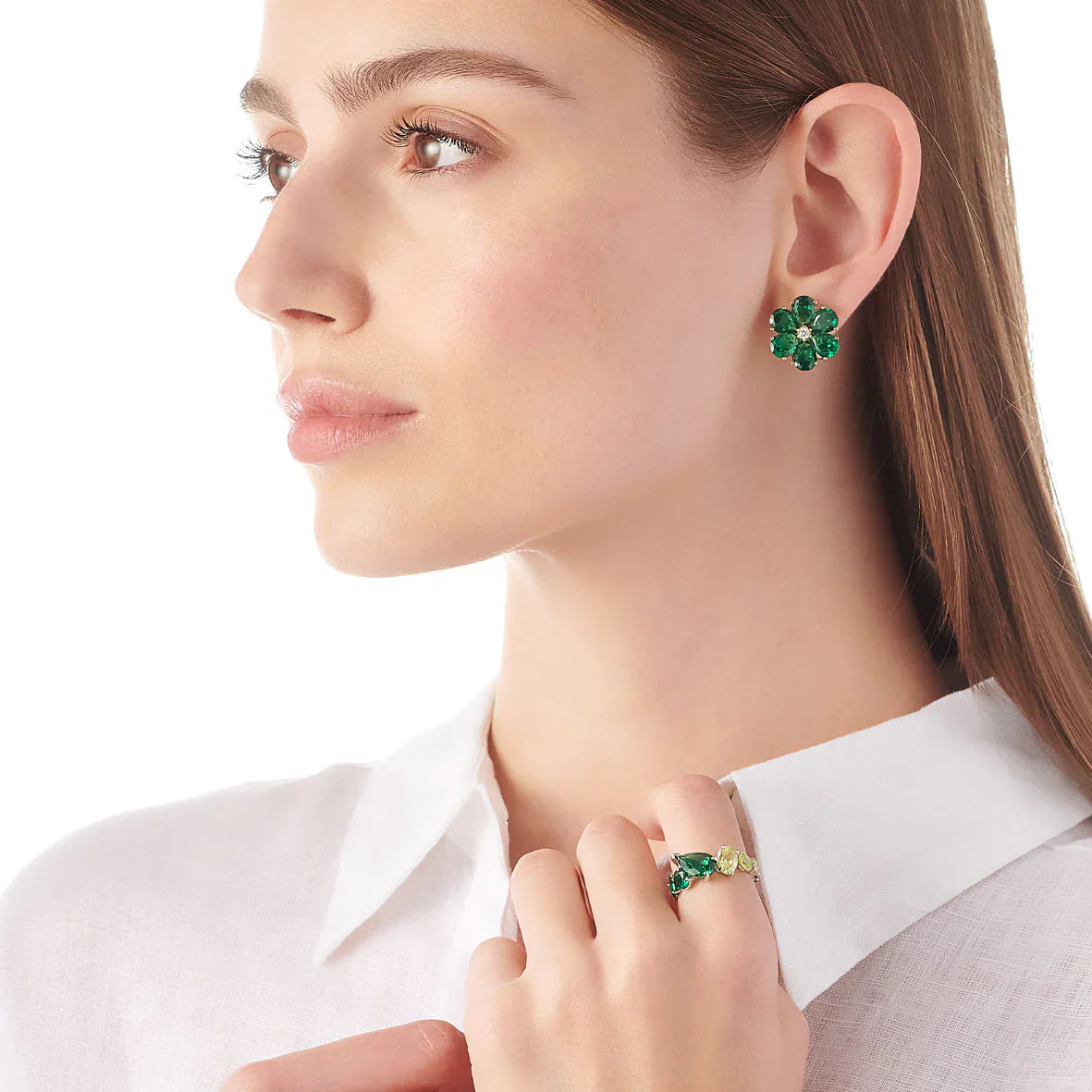 Marguerite 18K Gold Vermeil Lab-Grown Emerald and Diamond Daisy Earrings
