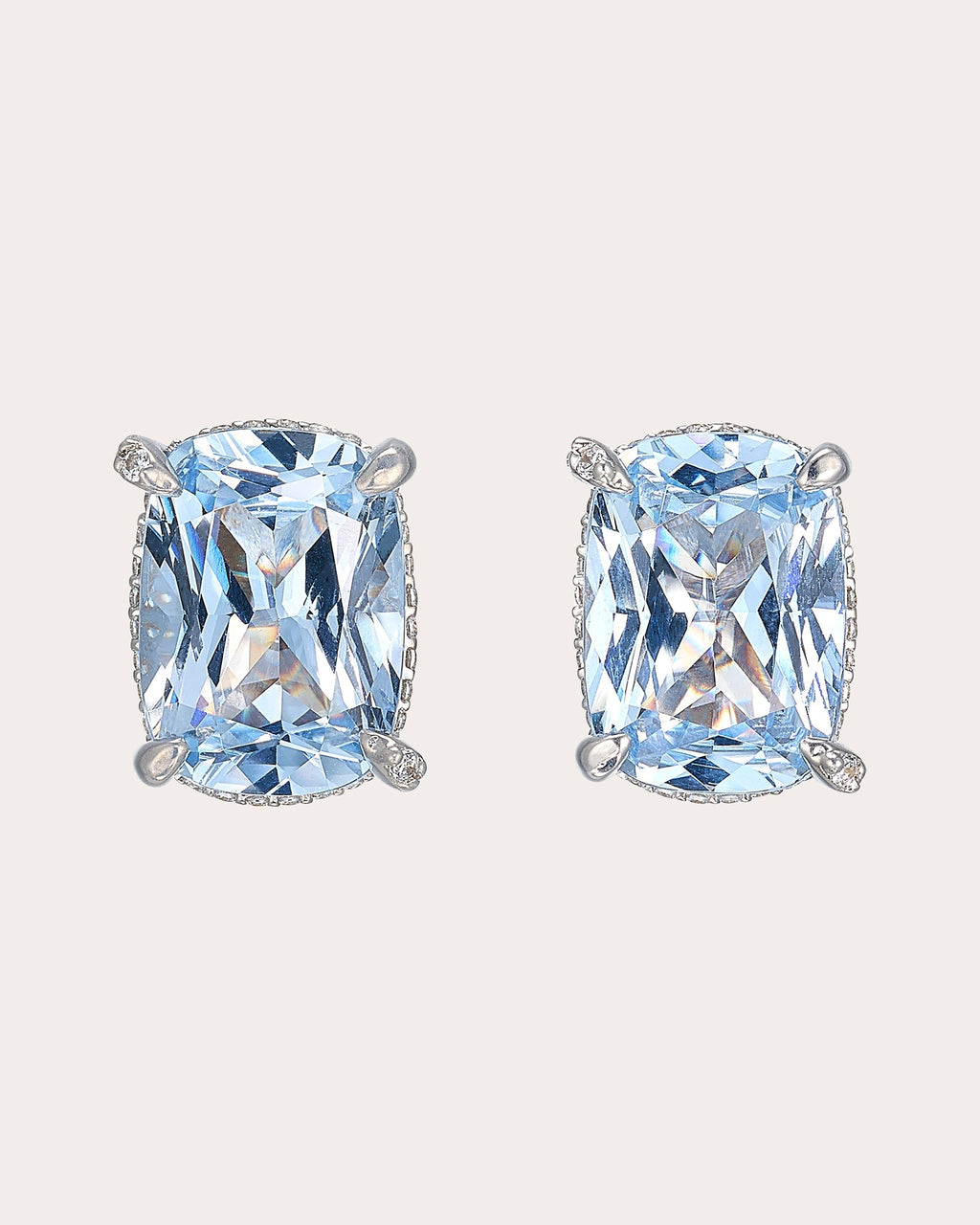 Aquamarine Cushion Wing Stud Earrings