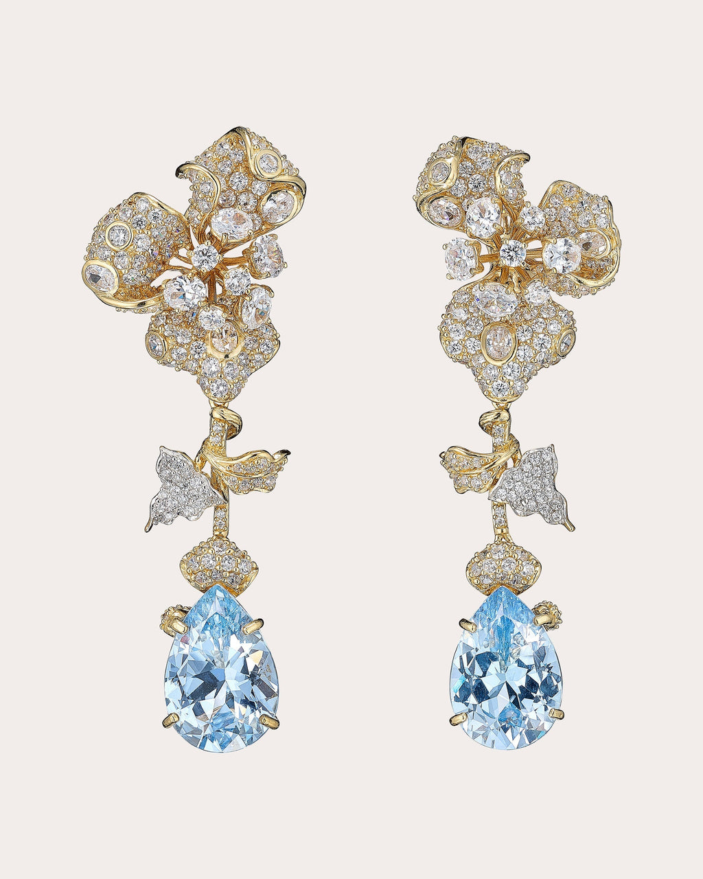 Aquamarine Orchid Detachable Drop Earrings