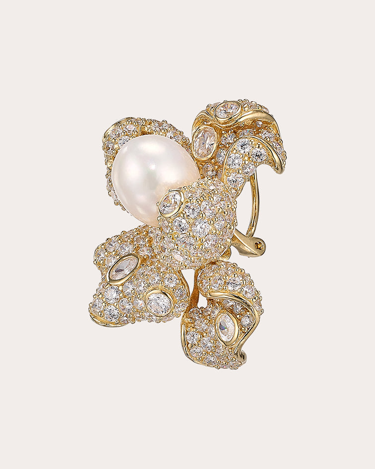 Blossom 18K Gold Vermeil Pearl and Lab-Grown Diamond Earrings