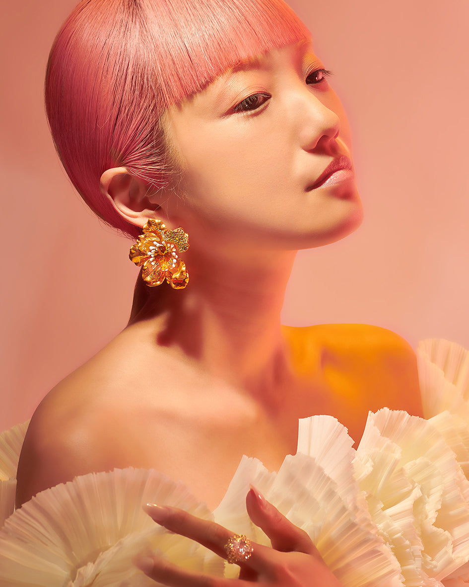 Roi de Soleil 24K Gold-Coated Aluminum Enamel and Lab-Grown Sapphire Earrings
